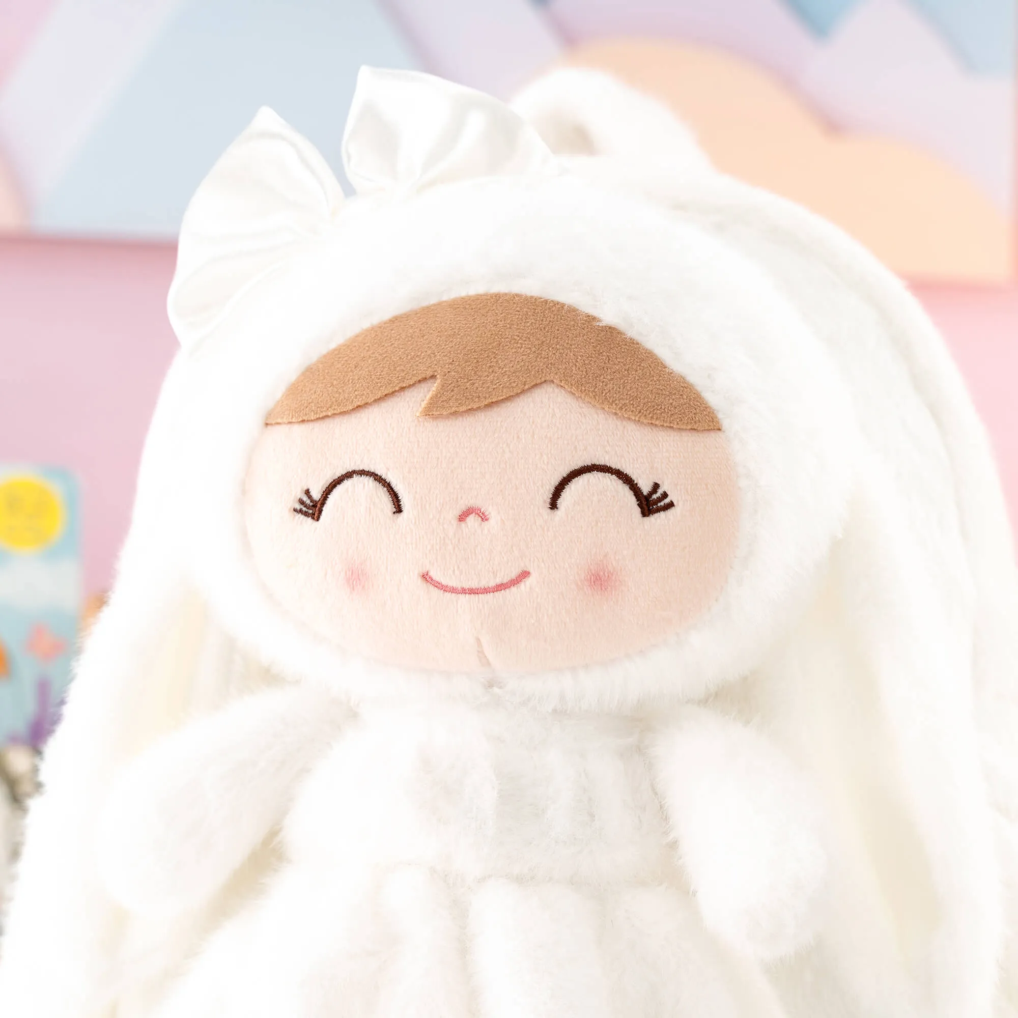 Gloveleya 11-inch Toddler Girl Backpack Snow Ferret Kindergarten Backpacks with 12-inch White Bunny Doll