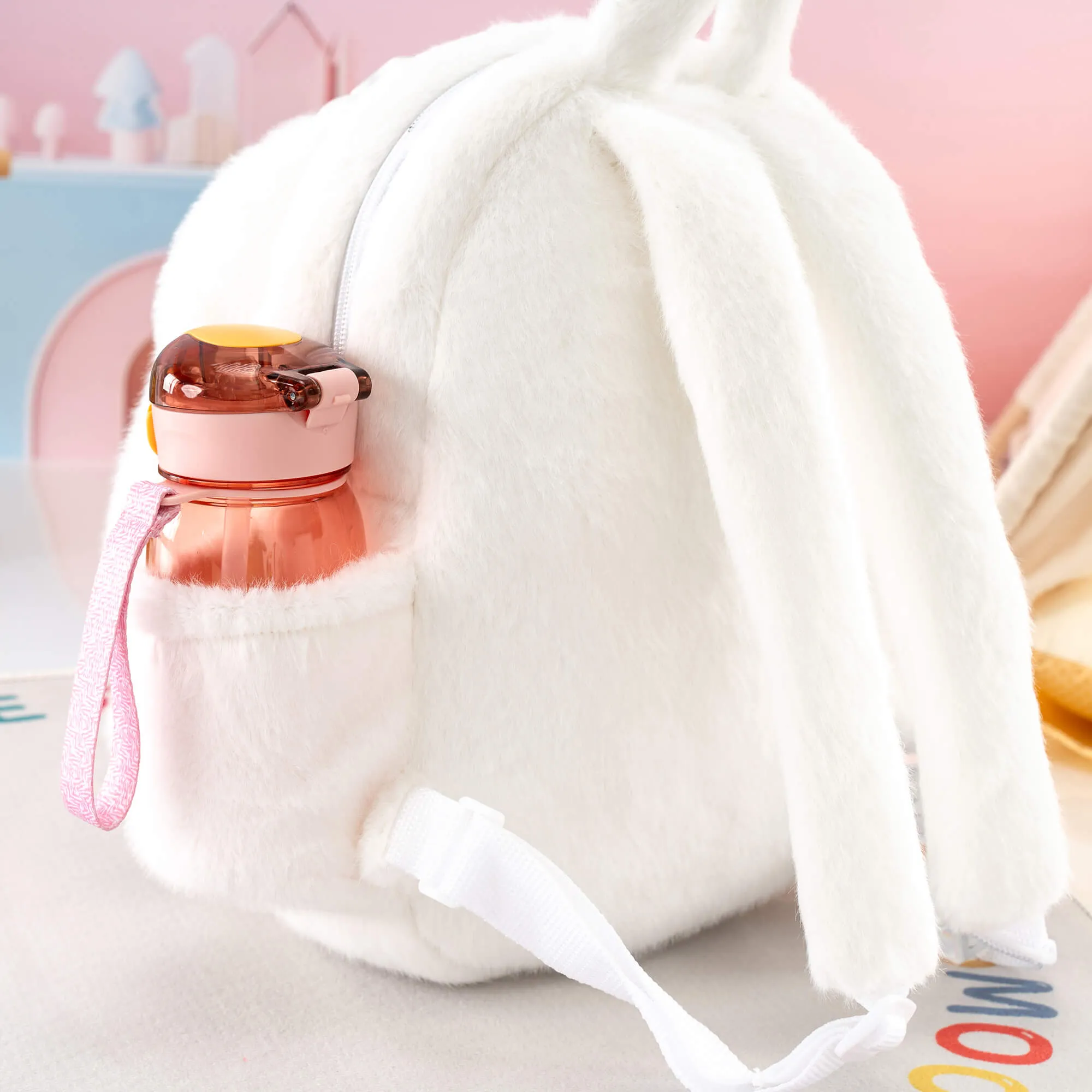 Gloveleya 11-inch Toddler Girl Backpack Snow Ferret Kindergarten Backpacks with 12-inch White Bunny Doll