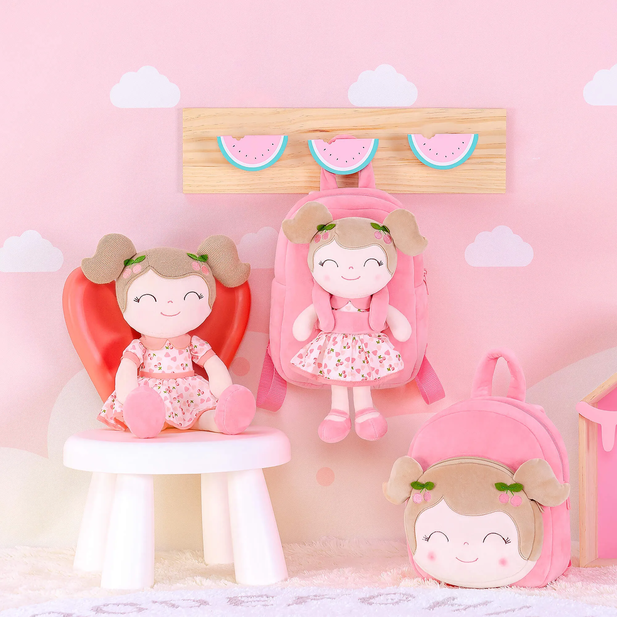 Gloveleya 9-inch Fruit Dolls Backpacks Pink Cherry