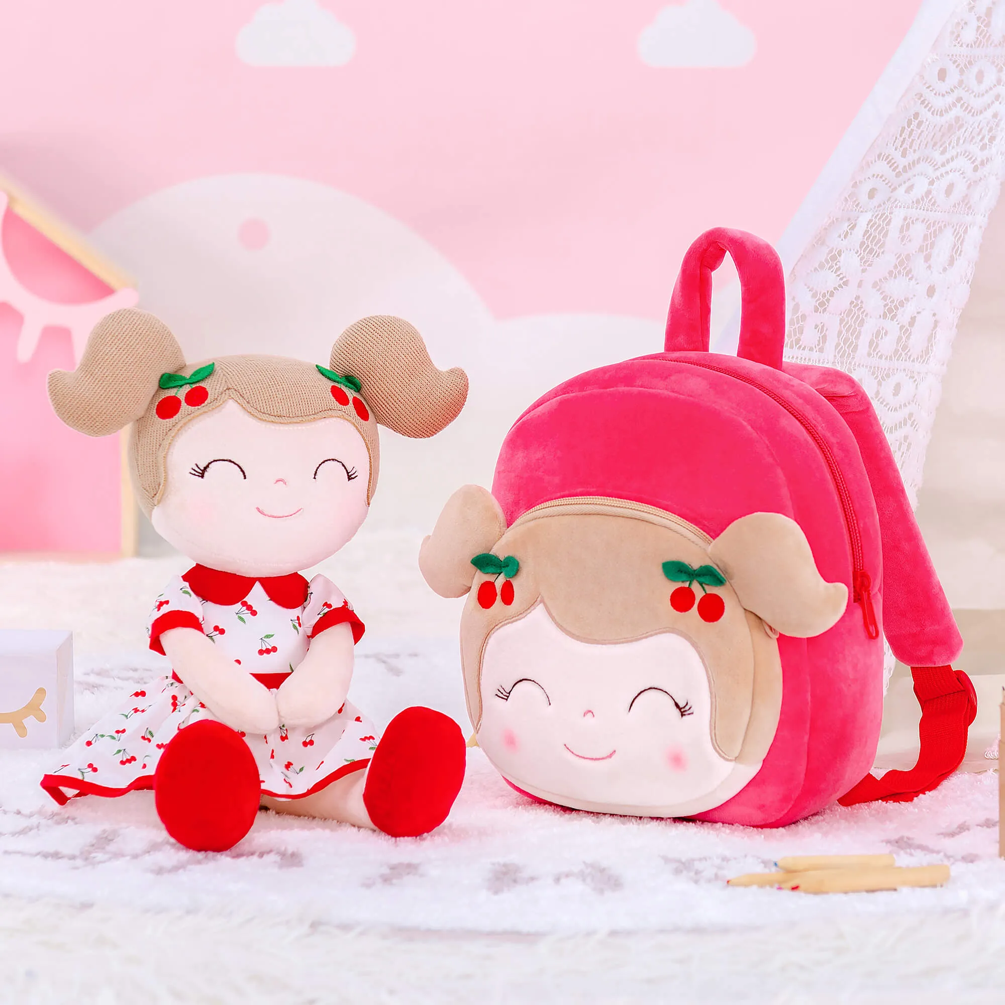 Gloveleya 9-inch Fruit Dolls Backpacks Red Cherry