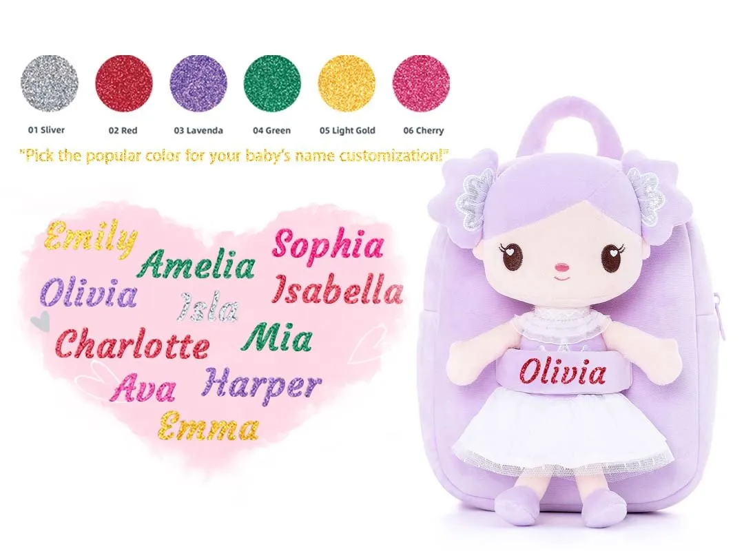Gloveleya 9-inch Personalized Curl Candy Girls Doll Backpack Purple