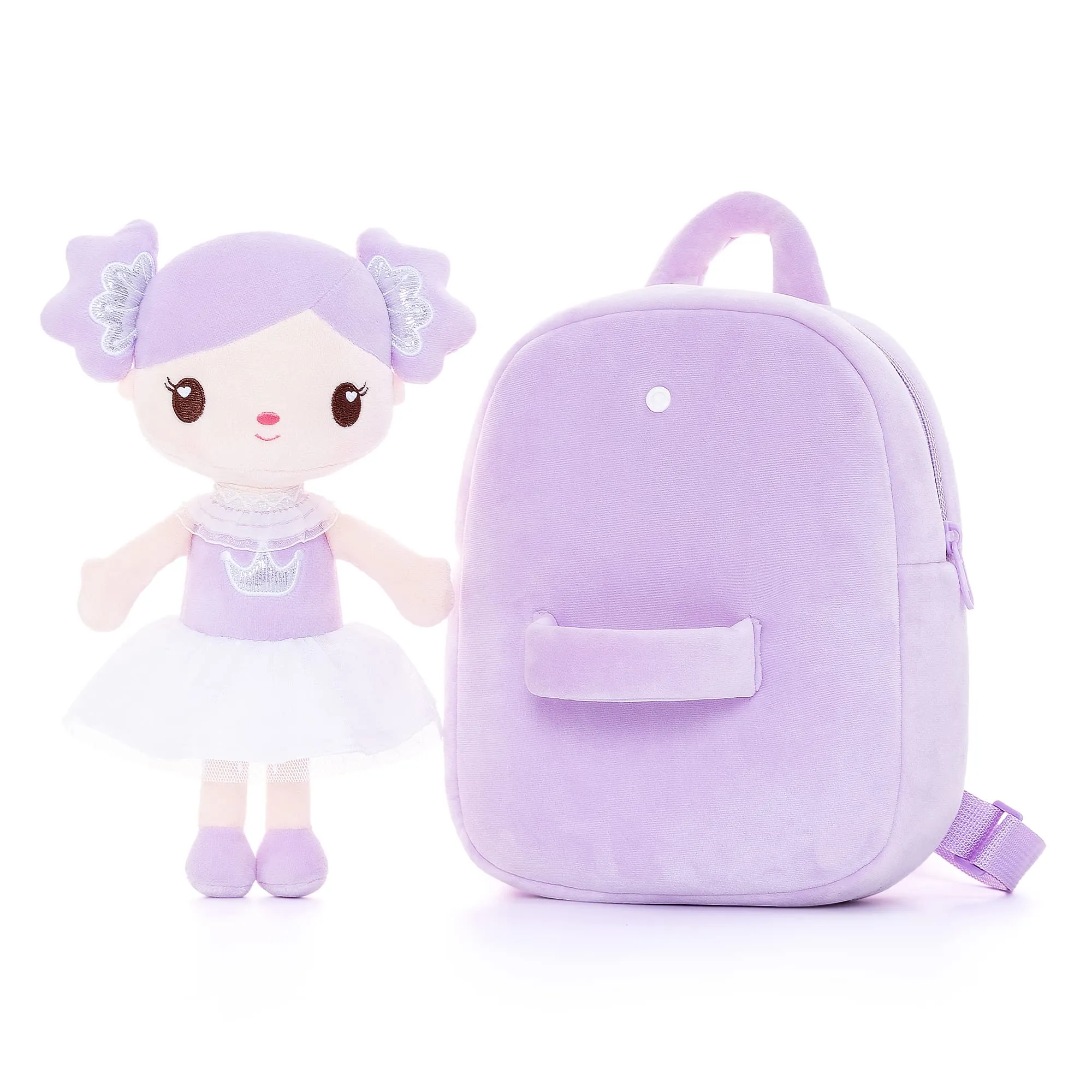 Gloveleya 9-inch Personalized Curl Candy Girls Doll Backpack Purple