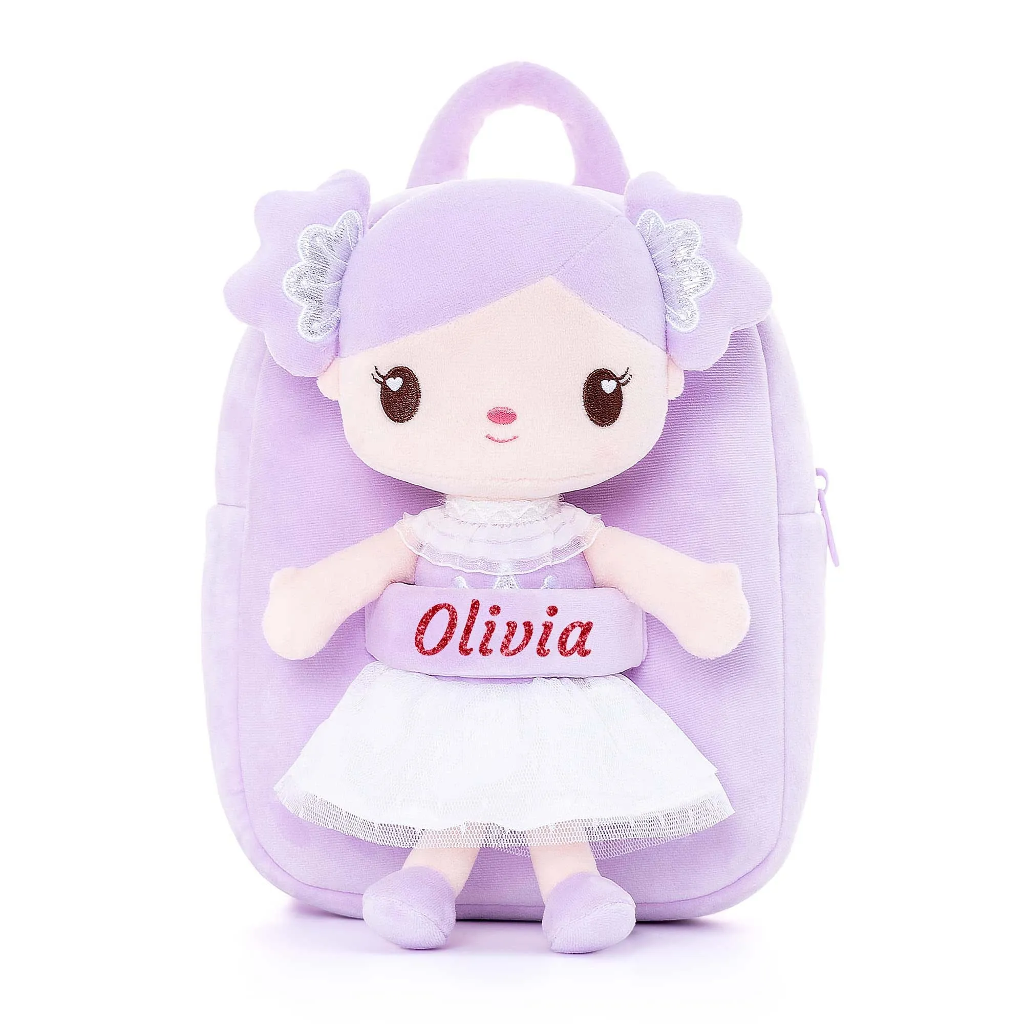 Gloveleya 9-inch Personalized Curl Candy Girls Doll Backpack Purple