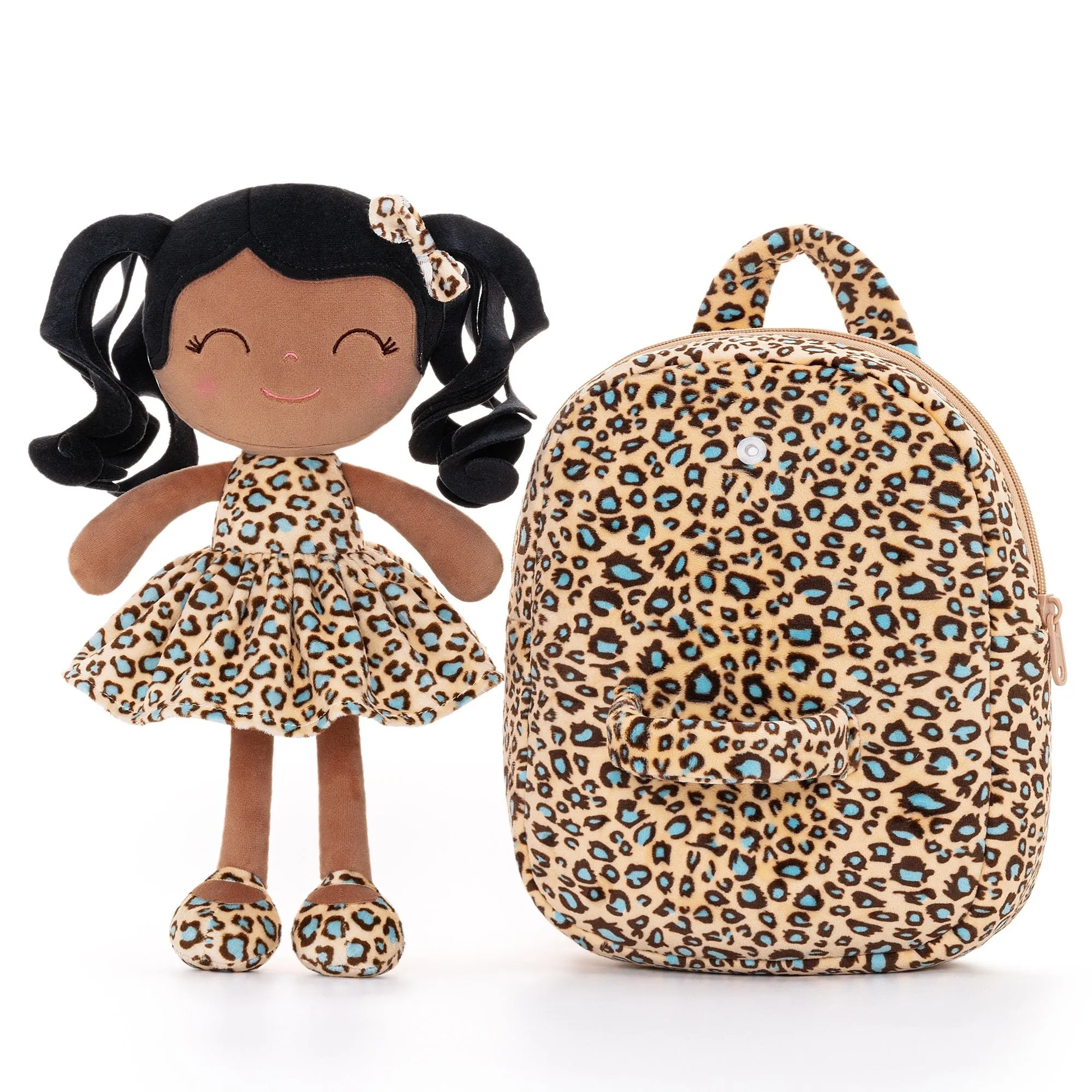 Gloveleya 9-inch Personalized Plush Curly Animal Leopard Dolls Backpack Tanned