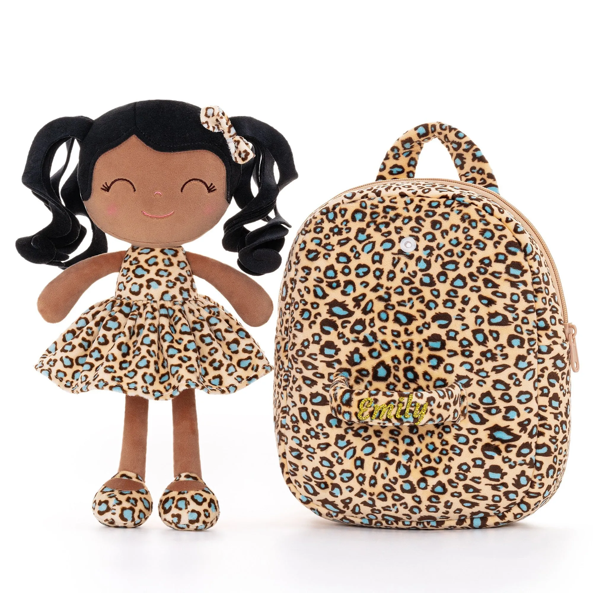 Gloveleya 9-inch Personalized Plush Curly Animal Leopard Dolls Backpack Tanned
