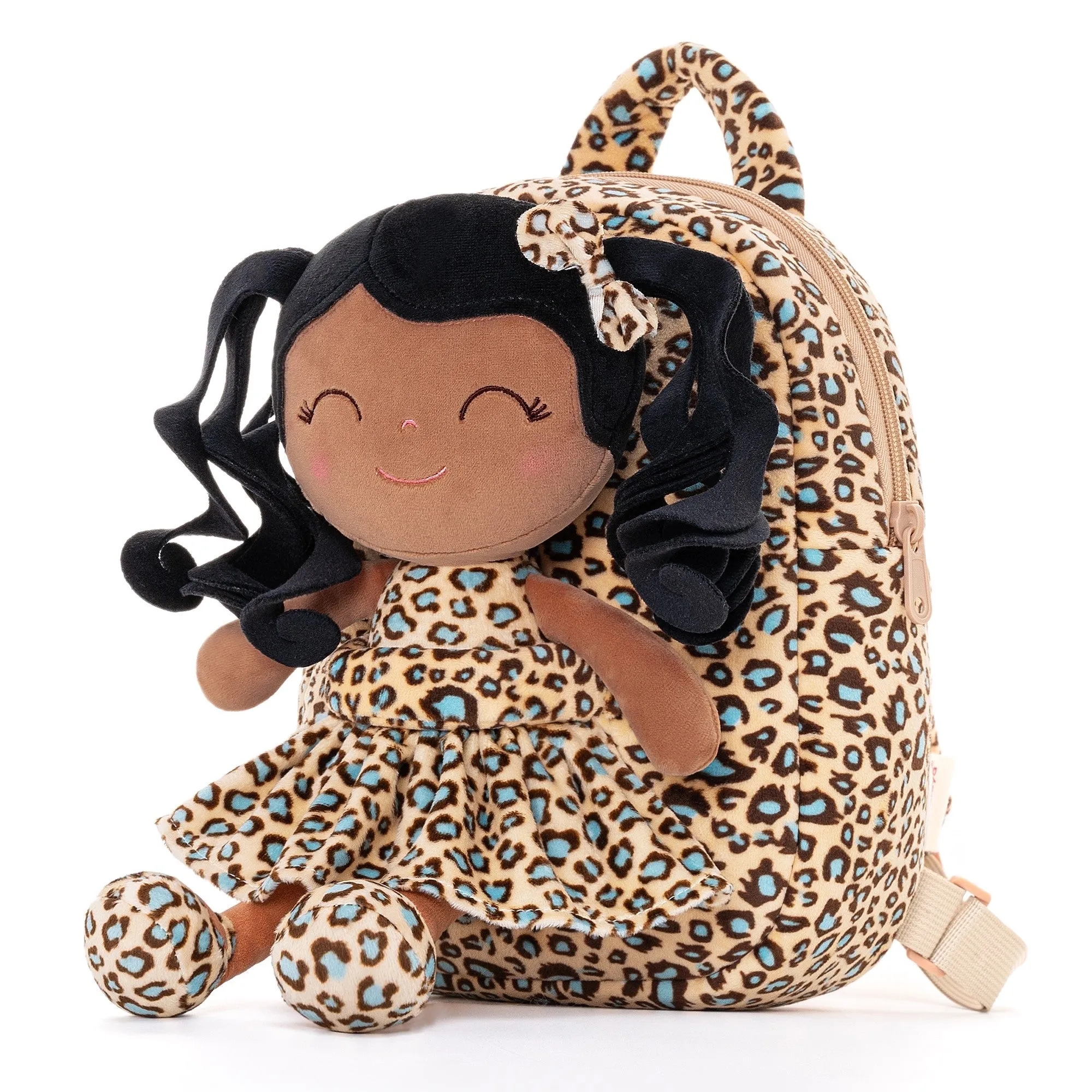 Gloveleya 9-inch Personalized Plush Curly Animal Leopard Dolls Backpack Tanned