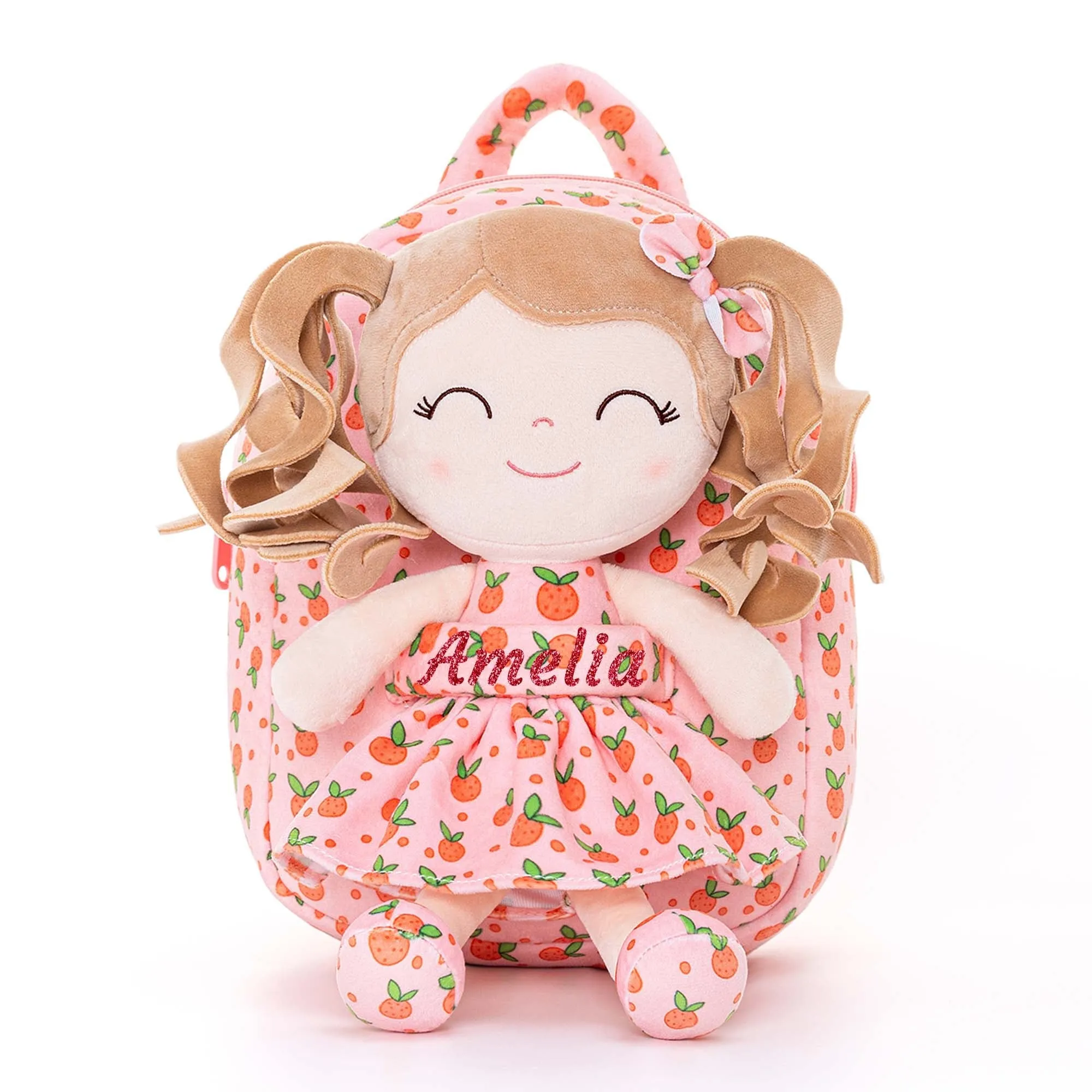 Gloveleya 9-inch Personalized Plush Curly Fruit Dolls Backpack Orange