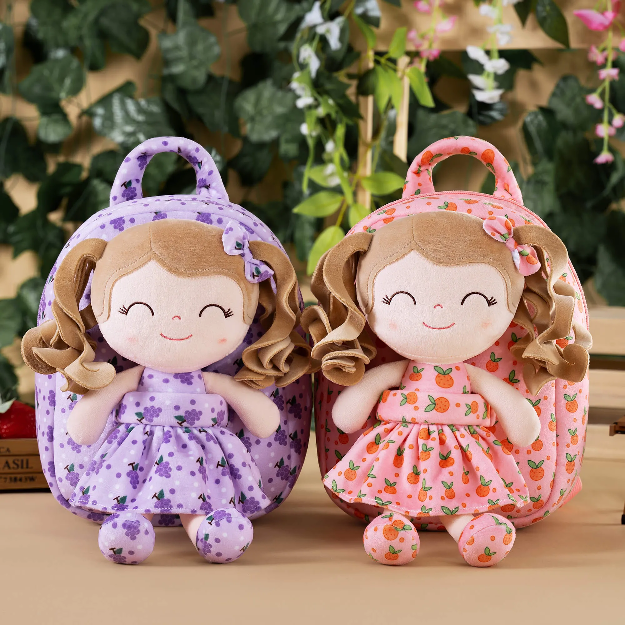 Gloveleya 9-inch Personalized Plush Curly Fruit Dolls Backpack Orange