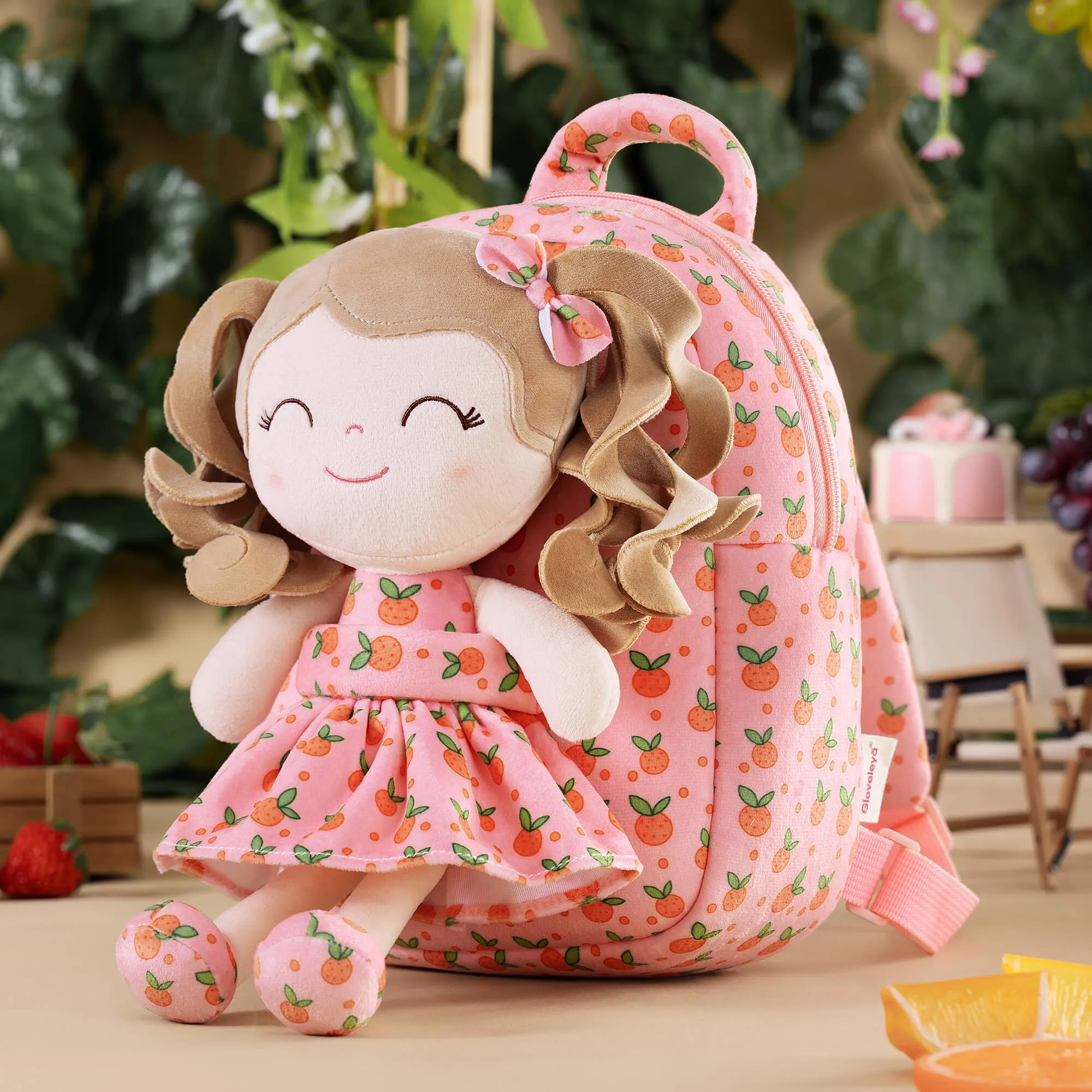 Gloveleya 9-inch Personalized Plush Curly Fruit Dolls Backpack Orange