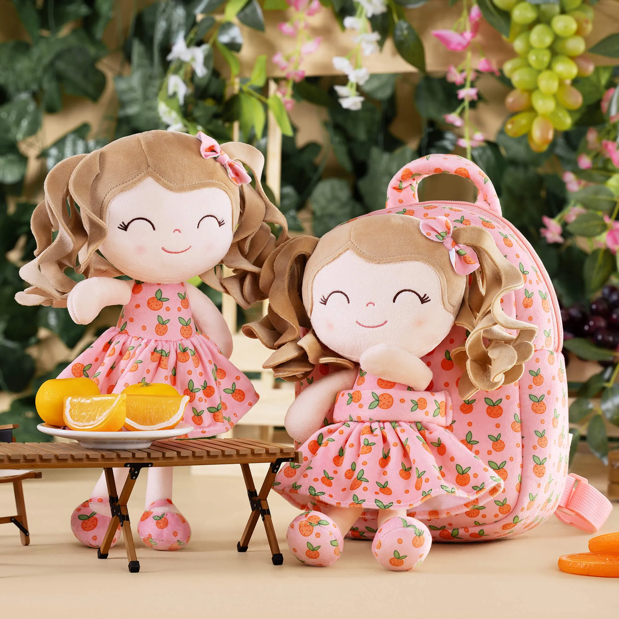 Gloveleya 9-inch Personalized Plush Curly Fruit Dolls Backpack Orange