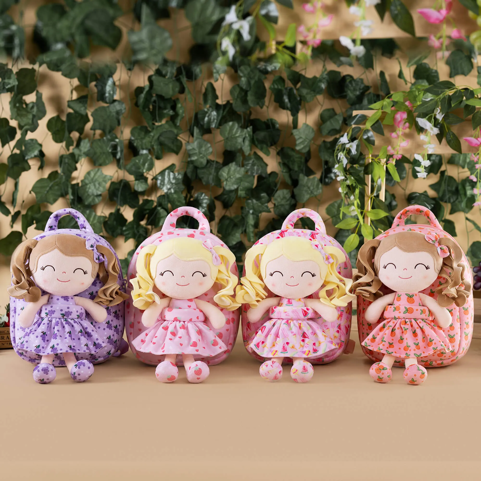 Gloveleya 9-inch Personalized Plush Curly Fruit Dolls Backpack Orange
