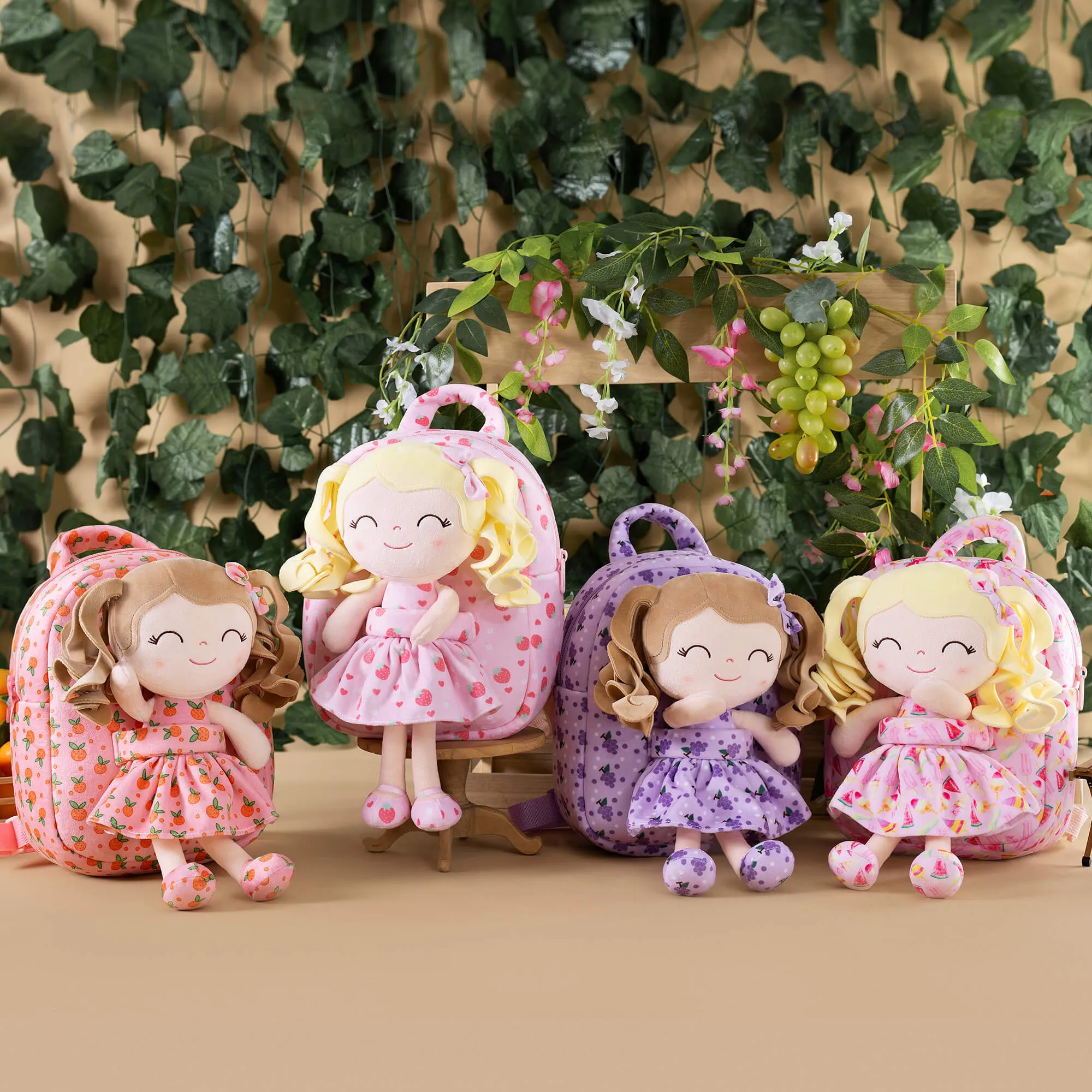 Gloveleya 9-inch Personalized Plush Curly Fruit Dolls Backpack Orange