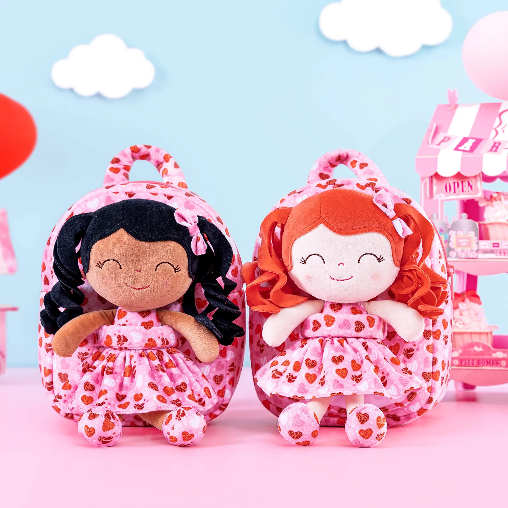 Gloveleya 9-inch Personalized Spring Girl Love Heart Dolls Backpacks Red Pink