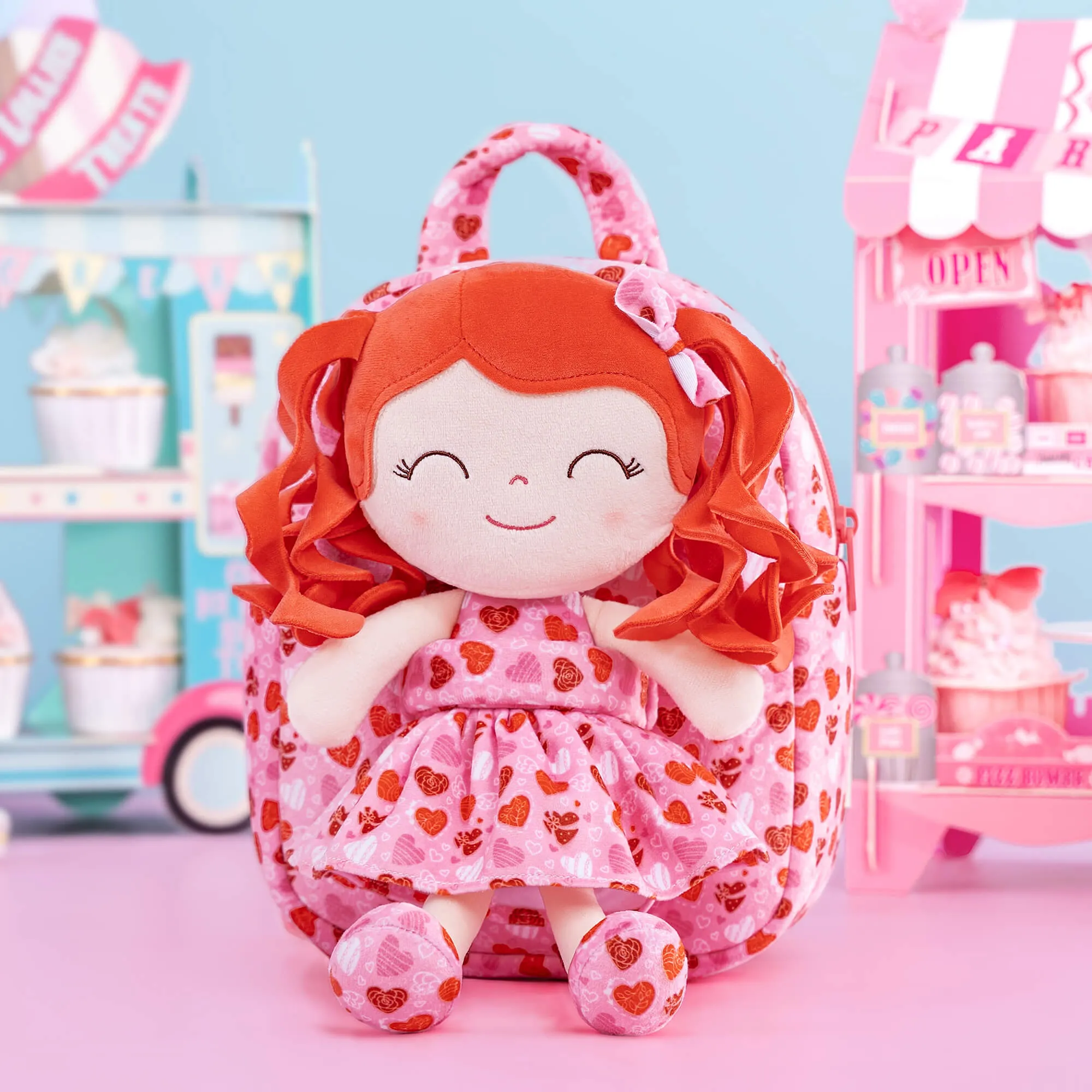 Gloveleya 9-inch Personalized Spring Girl Love Heart Dolls Backpacks Red Pink