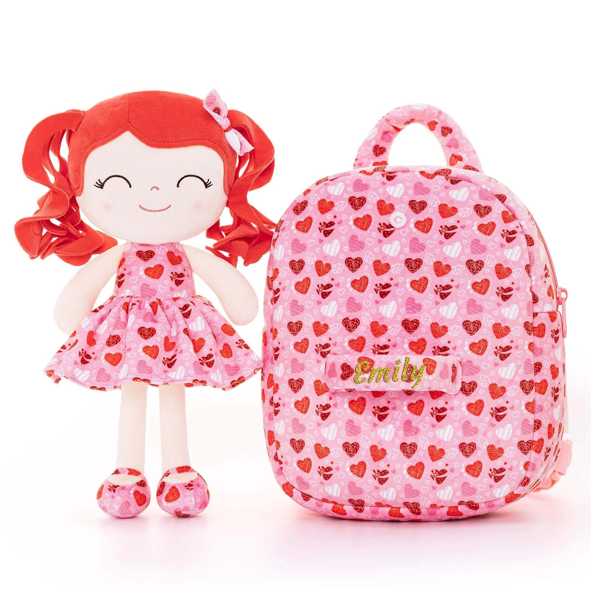 Gloveleya 9-inch Personalized Spring Girl Love Heart Dolls Backpacks Red Pink
