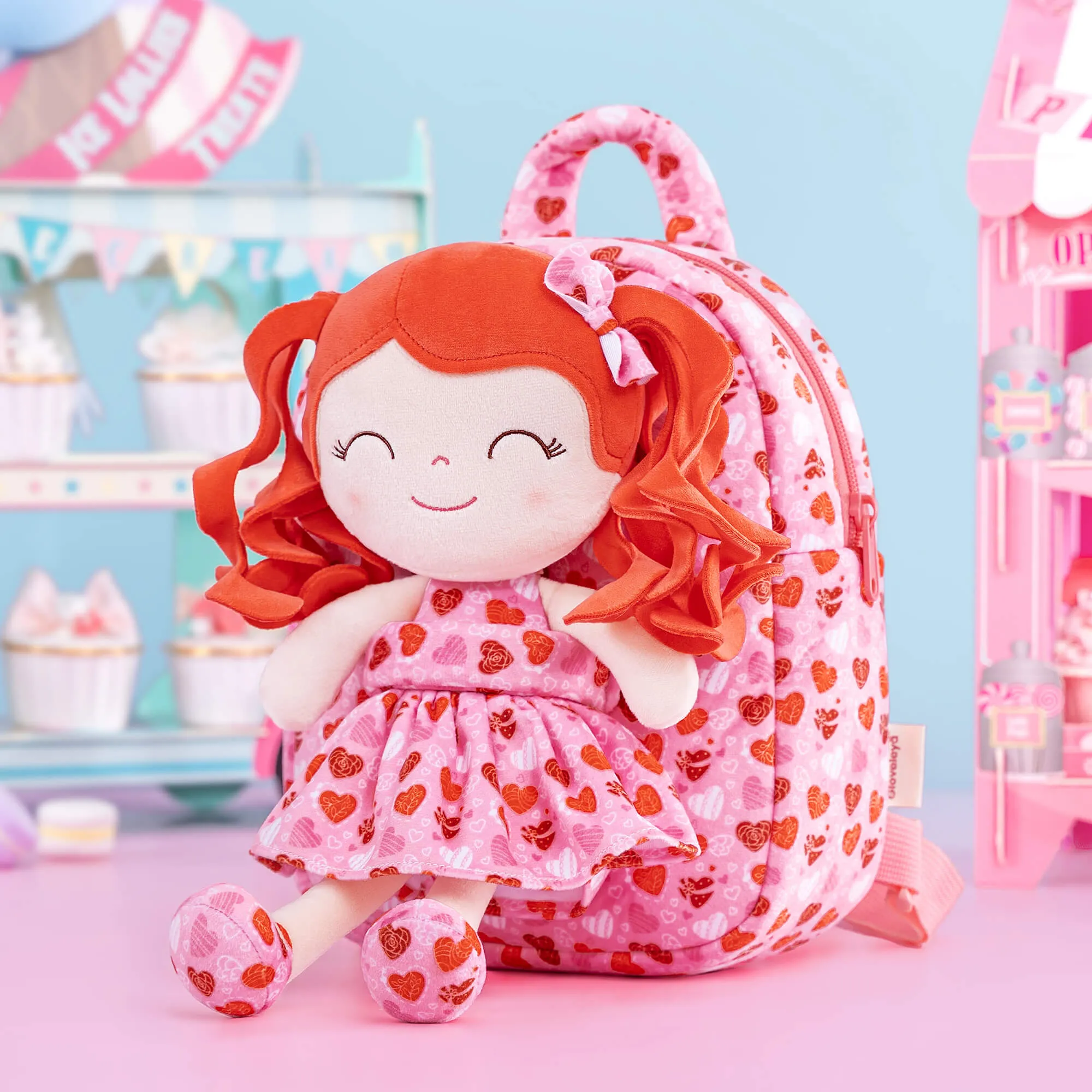 Gloveleya 9-inch Personalized Spring Girl Love Heart Dolls Backpacks Red Pink