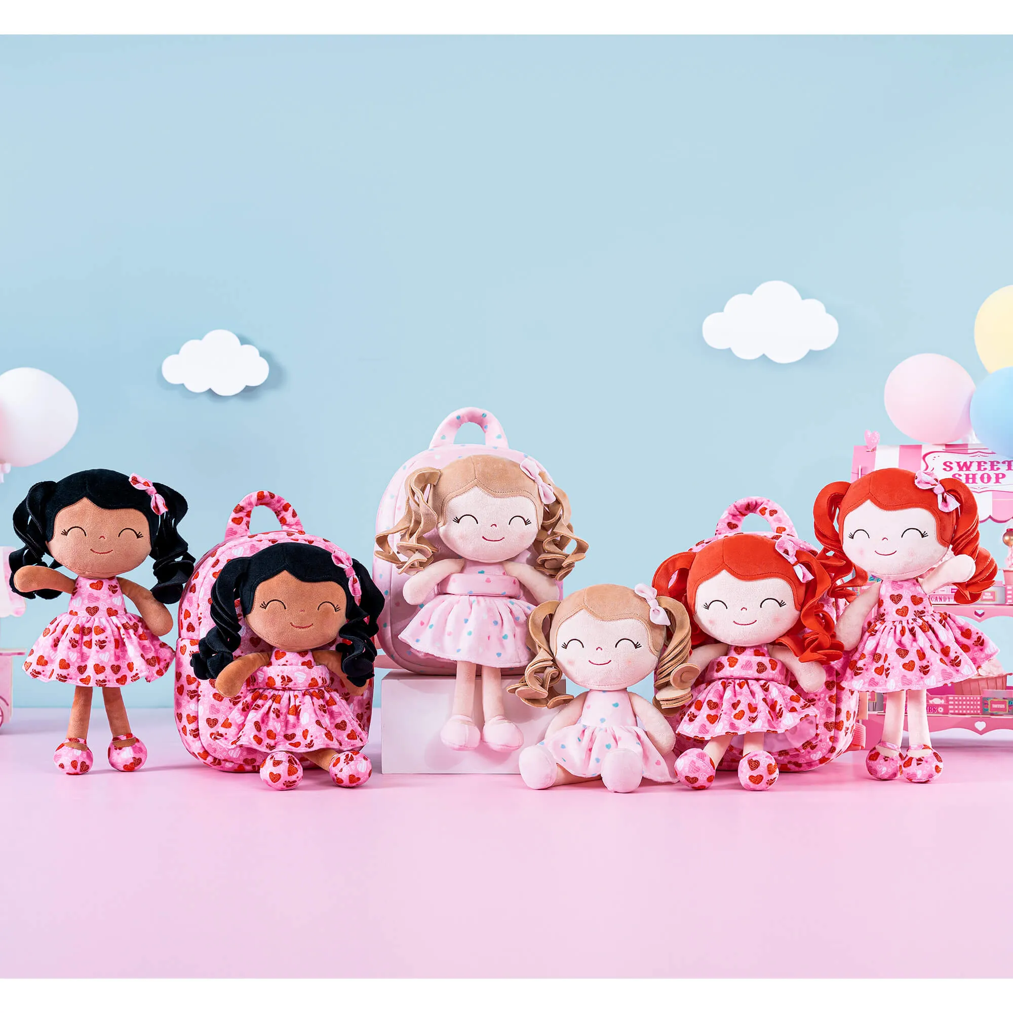 Gloveleya 9-inch Personalized Spring Girl Love Heart Dolls Backpacks Red Pink