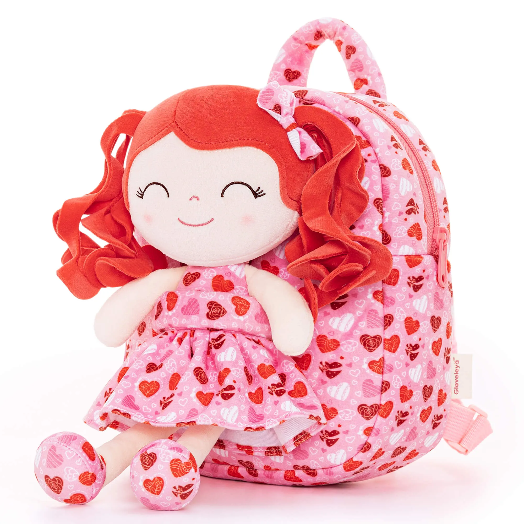 Gloveleya 9-inch Personalized Spring Girl Love Heart Dolls Backpacks Red Pink