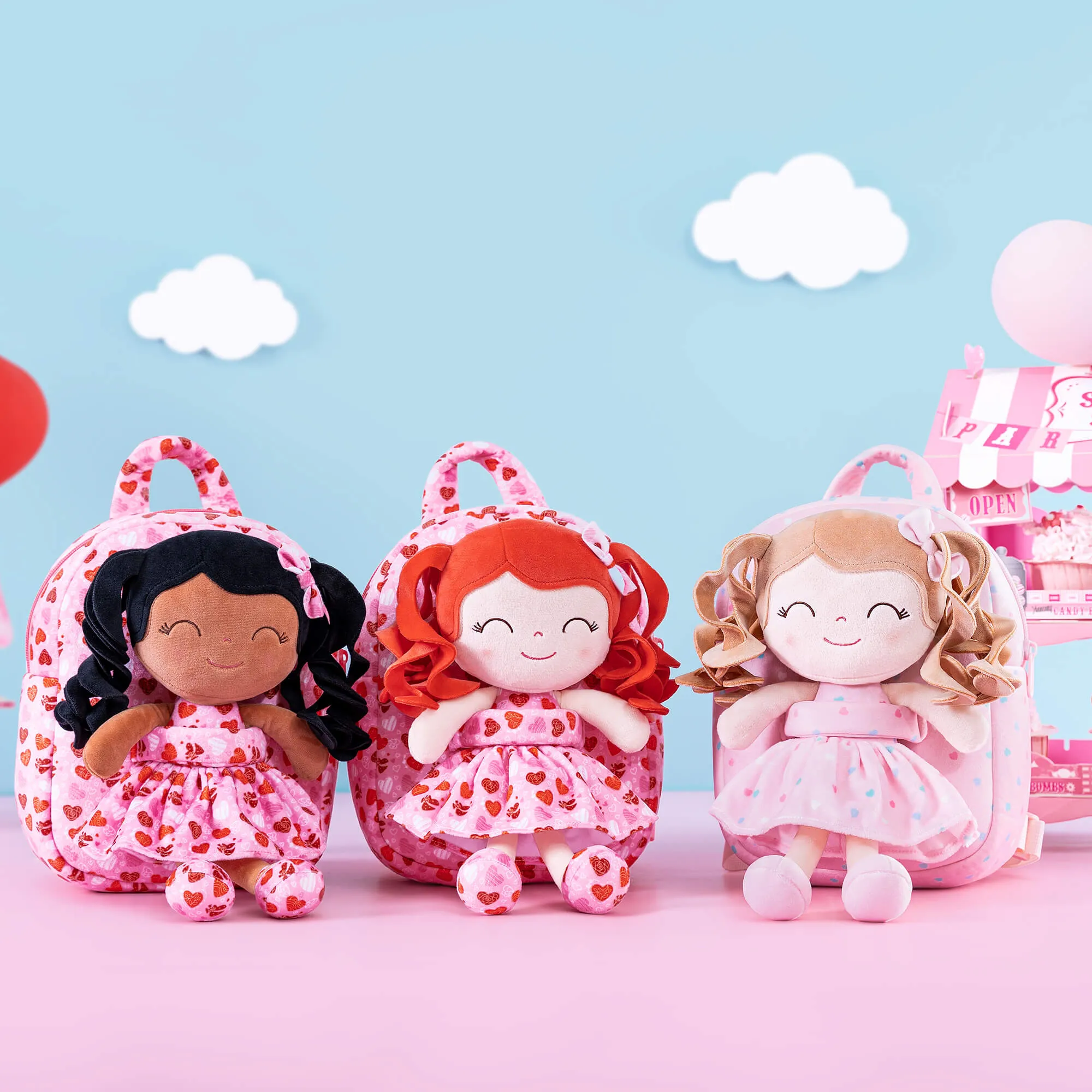 Gloveleya 9-inch Personalized Spring Girl Love Heart Dolls Backpacks Red Pink