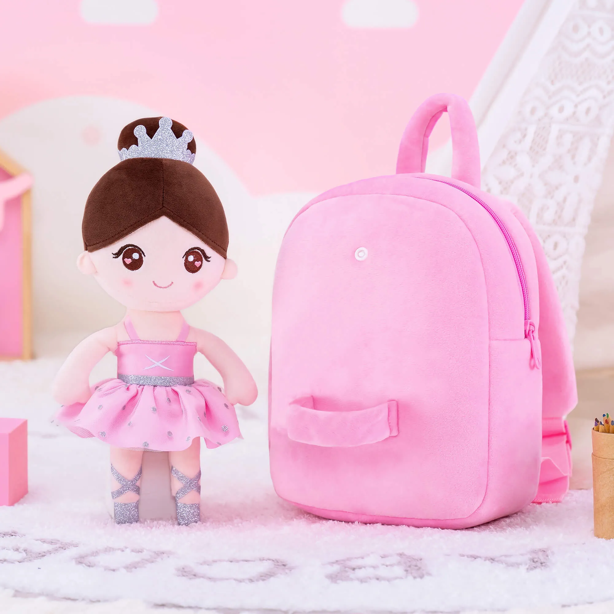 Gloveleya 9-inch Plush Ballet Girl Dolls Backpack Pink Ballet Dream