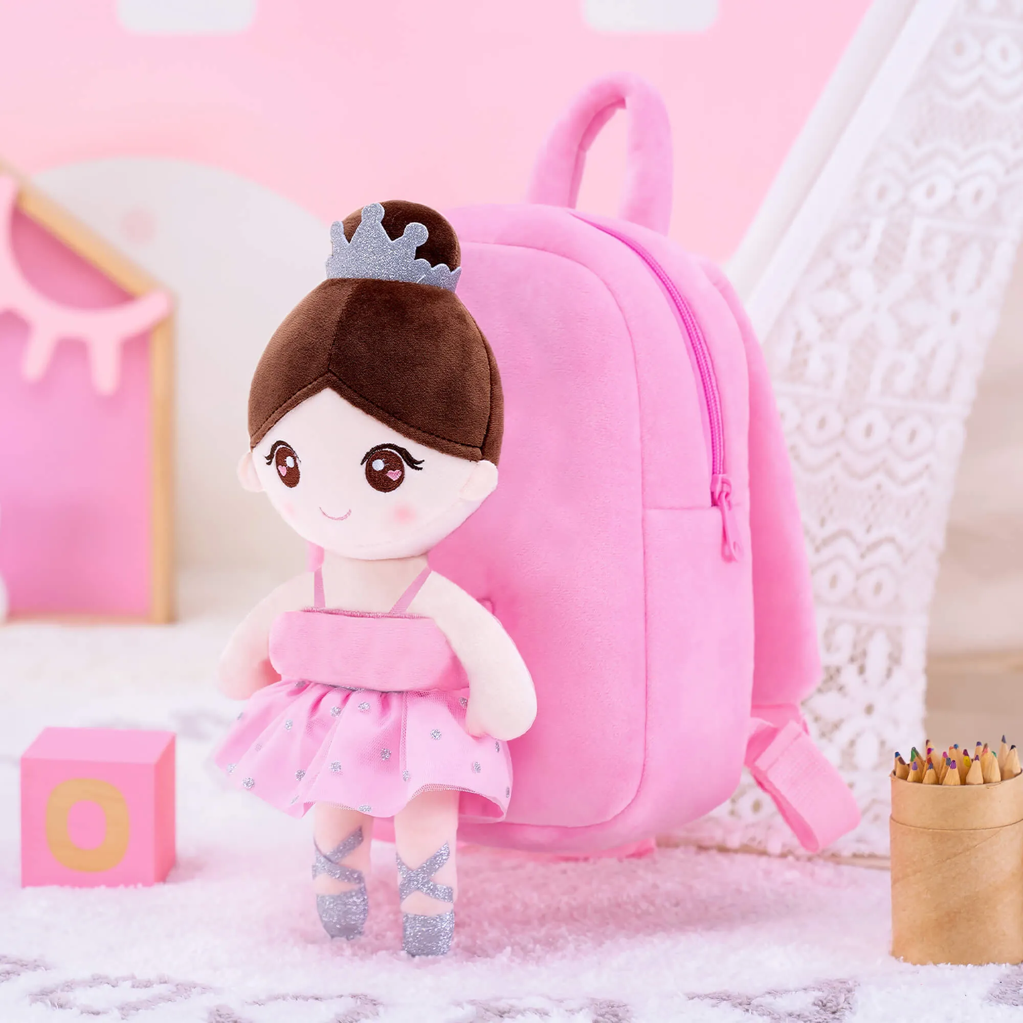 Gloveleya 9-inch Plush Ballet Girl Dolls Backpack Pink Ballet Dream