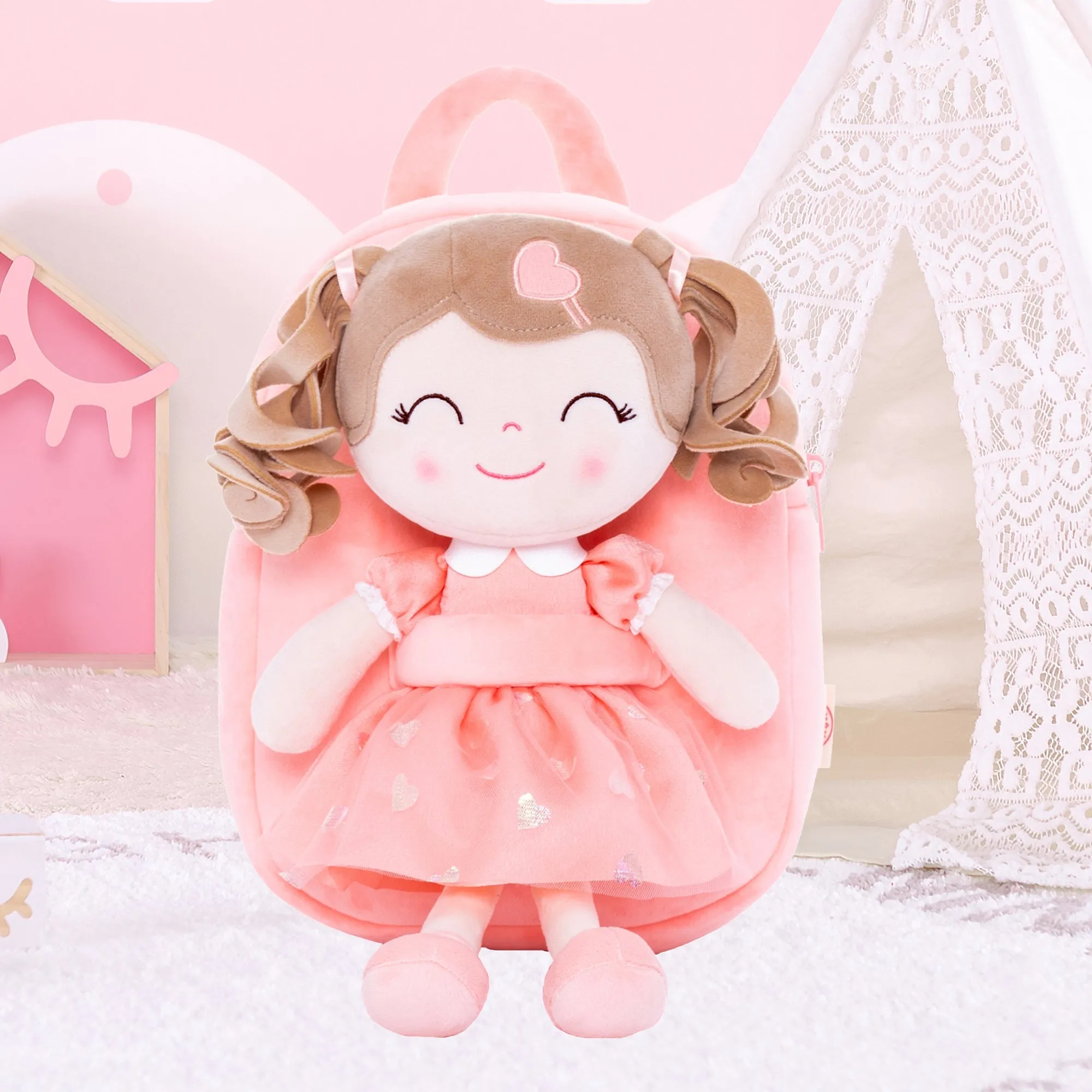 Gloveleya 9-inch Toddler Backpack Love Heart Girls Dolls Backpacks Orange