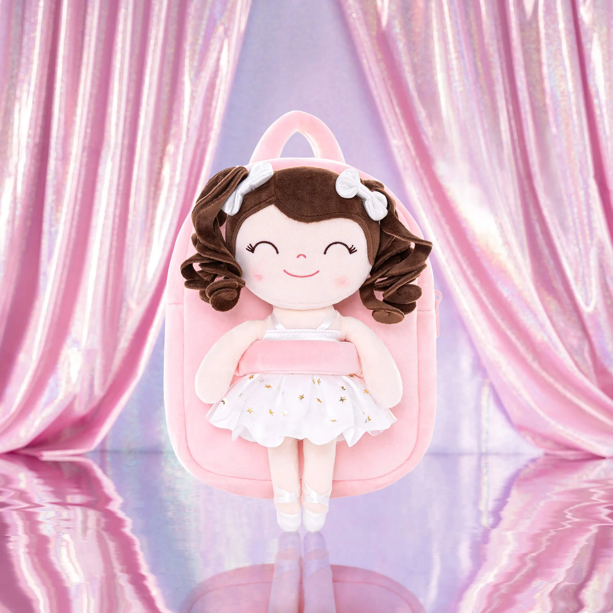 Gloveleya 9-inch Toddler Backpack Plush Curly Ballet Girl Dolls Backpack White Ballet Dream