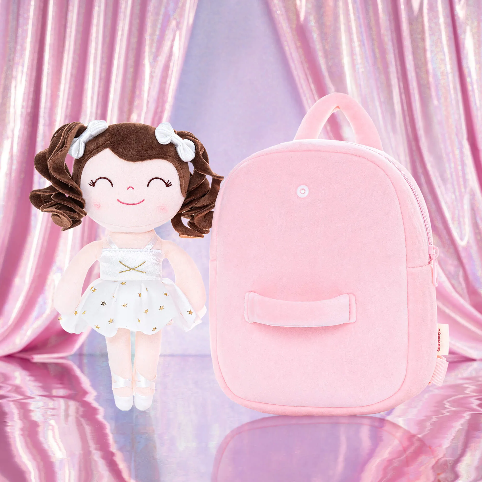Gloveleya 9-inch Toddler Backpack Plush Curly Ballet Girl Dolls Backpack White Ballet Dream