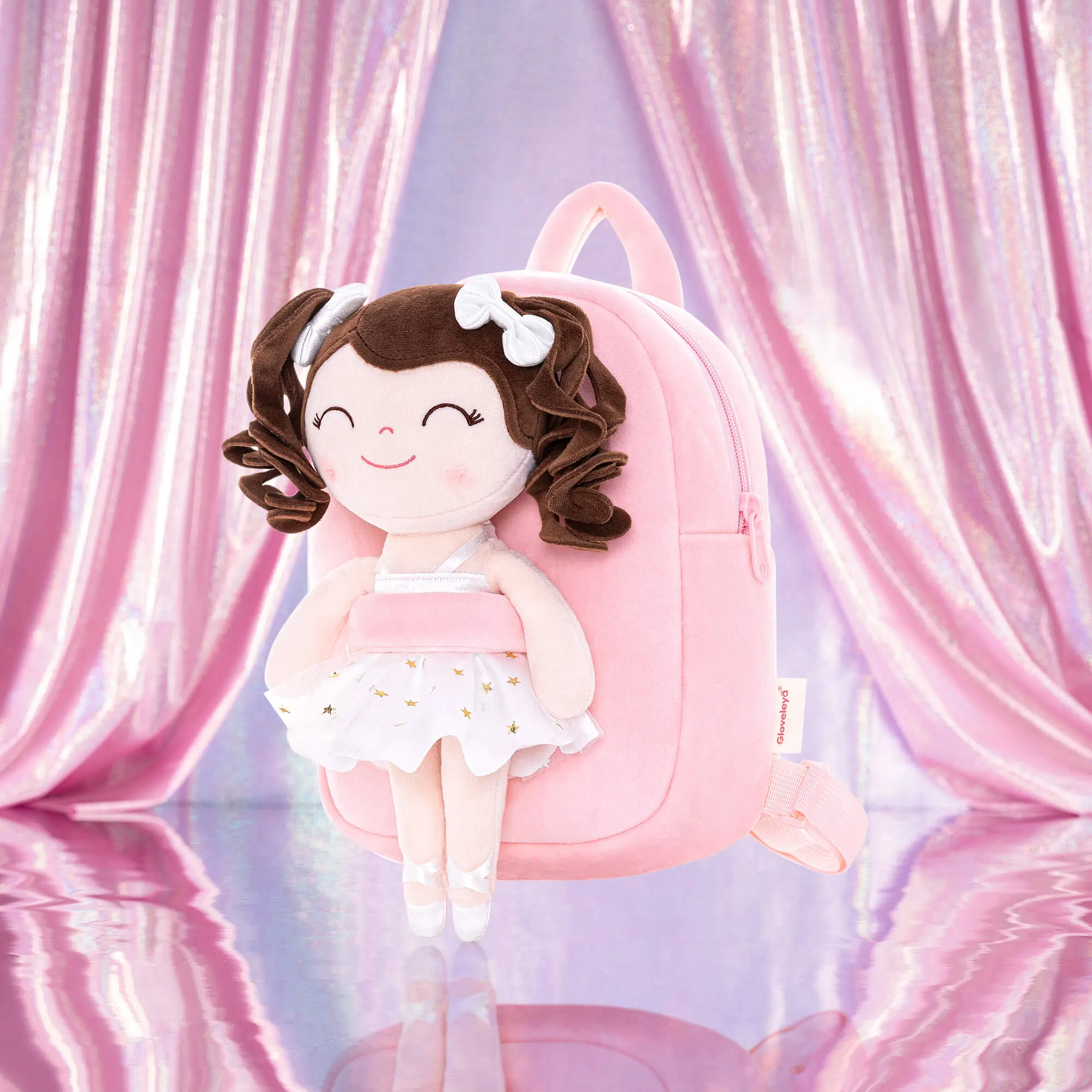 Gloveleya 9-inch Toddler Backpack Plush Curly Ballet Girl Dolls Backpack White Ballet Dream