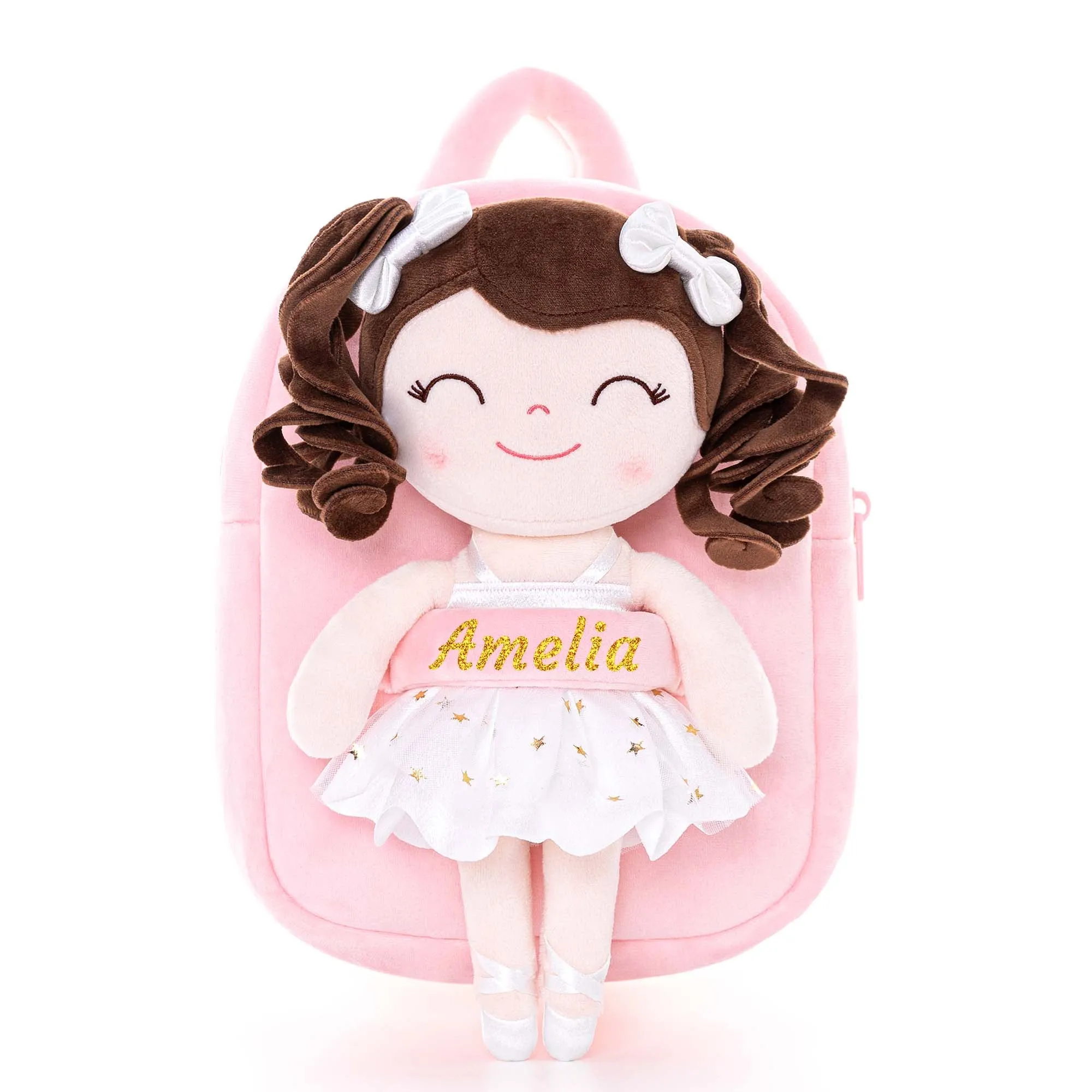 Gloveleya 9-inch Toddler Backpack Plush Curly Ballet Girl Dolls Backpack White Ballet Dream