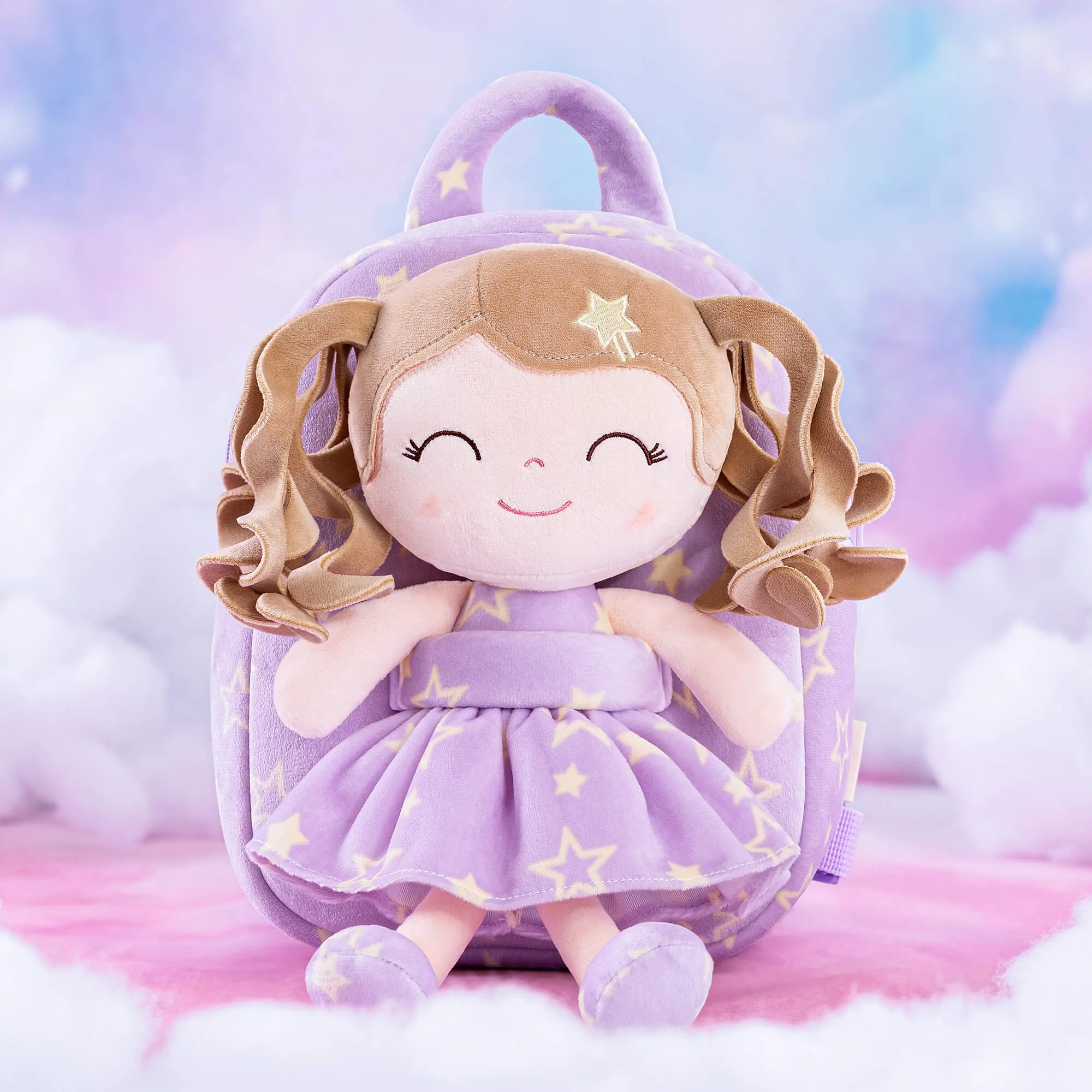 Gloveleya 9-inch Toddler Backpack Plush Curly Star Dolls Backpack Purple