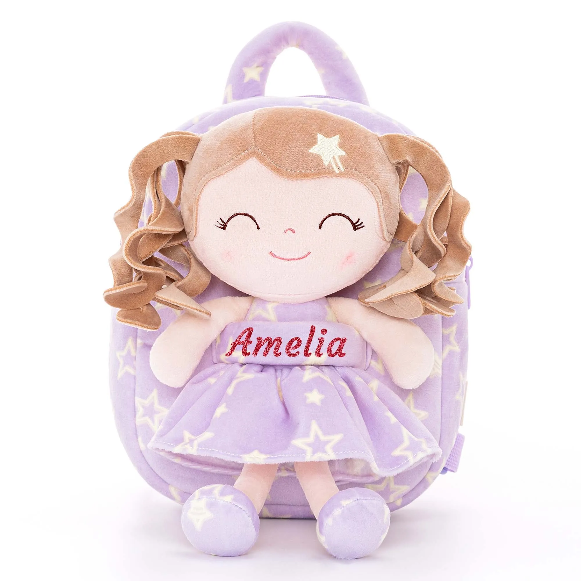 Gloveleya 9-inch Toddler Backpack Plush Curly Star Dolls Backpack Purple
