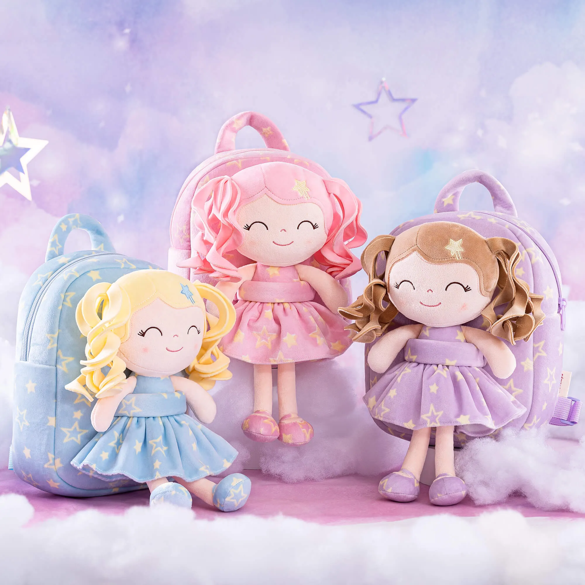Gloveleya 9-inch Toddler Backpack Plush Curly Star Dolls Backpack Purple