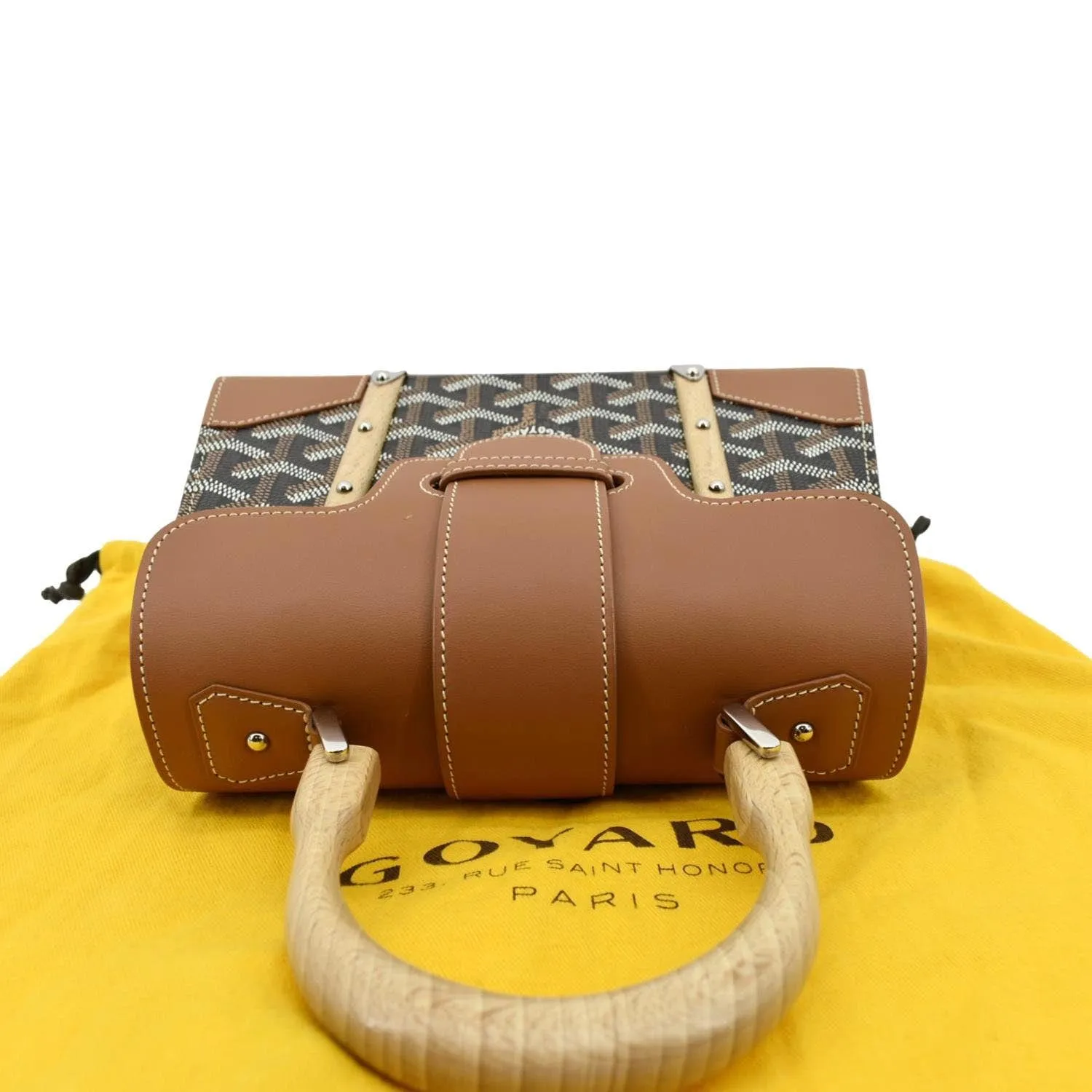 GOYARD Saigon Chevron Print Coated Canvas Top Handle Satchel Bag Tan