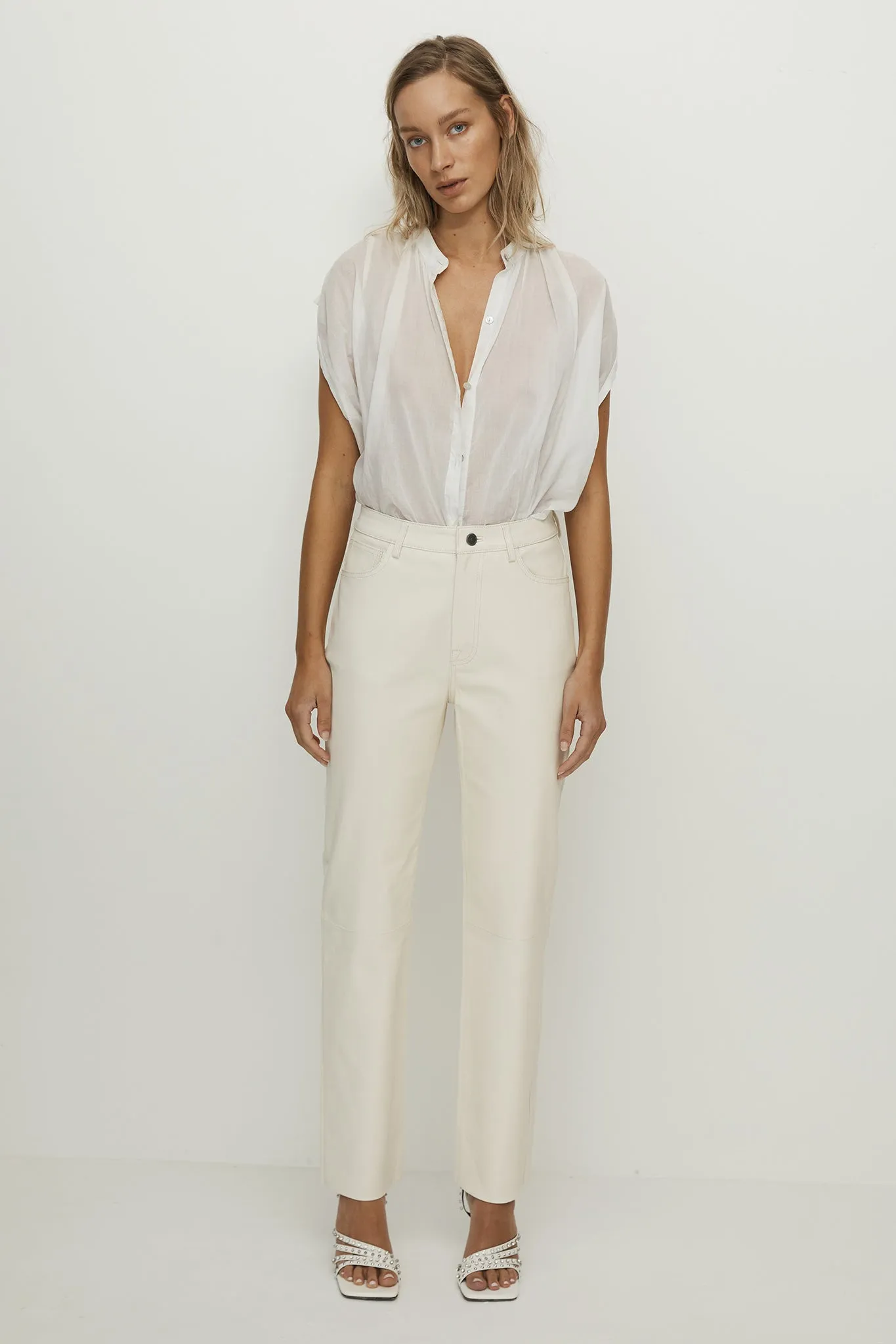 Grove Straight Leg Pant Seashell White Stretch Leather