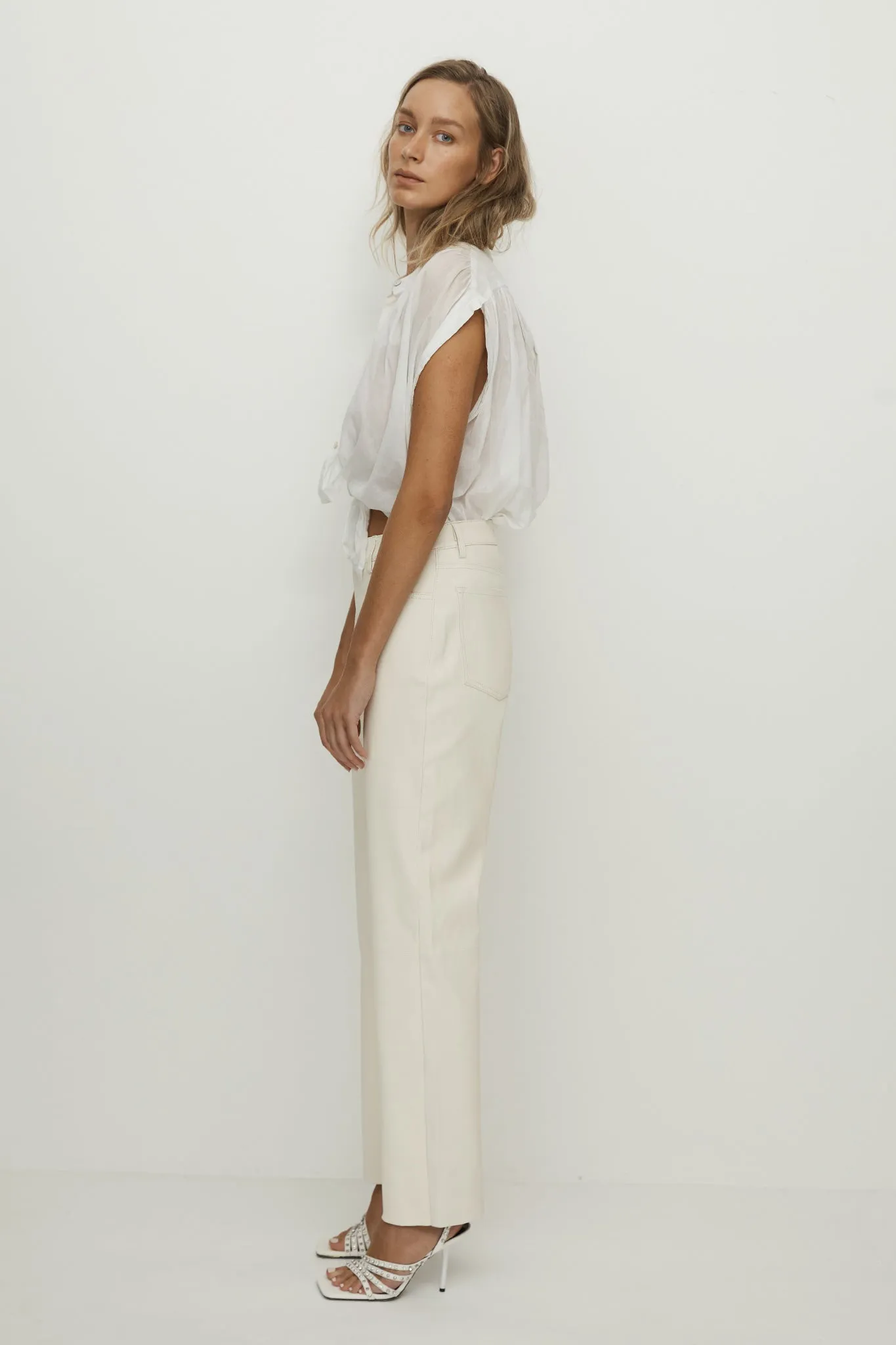 Grove Straight Leg Pant Seashell White Stretch Leather