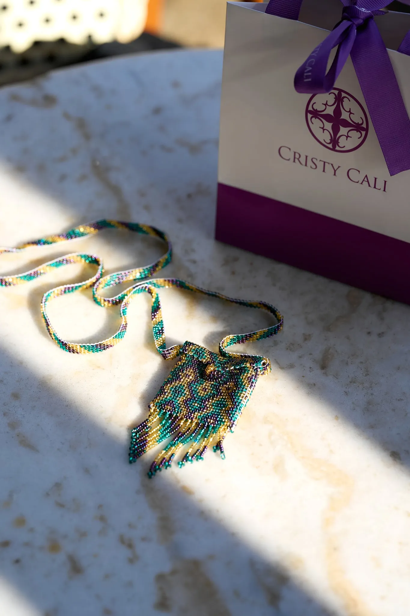 Guatemalan Beaded Undercover Mardi Gras Pouch Necklace