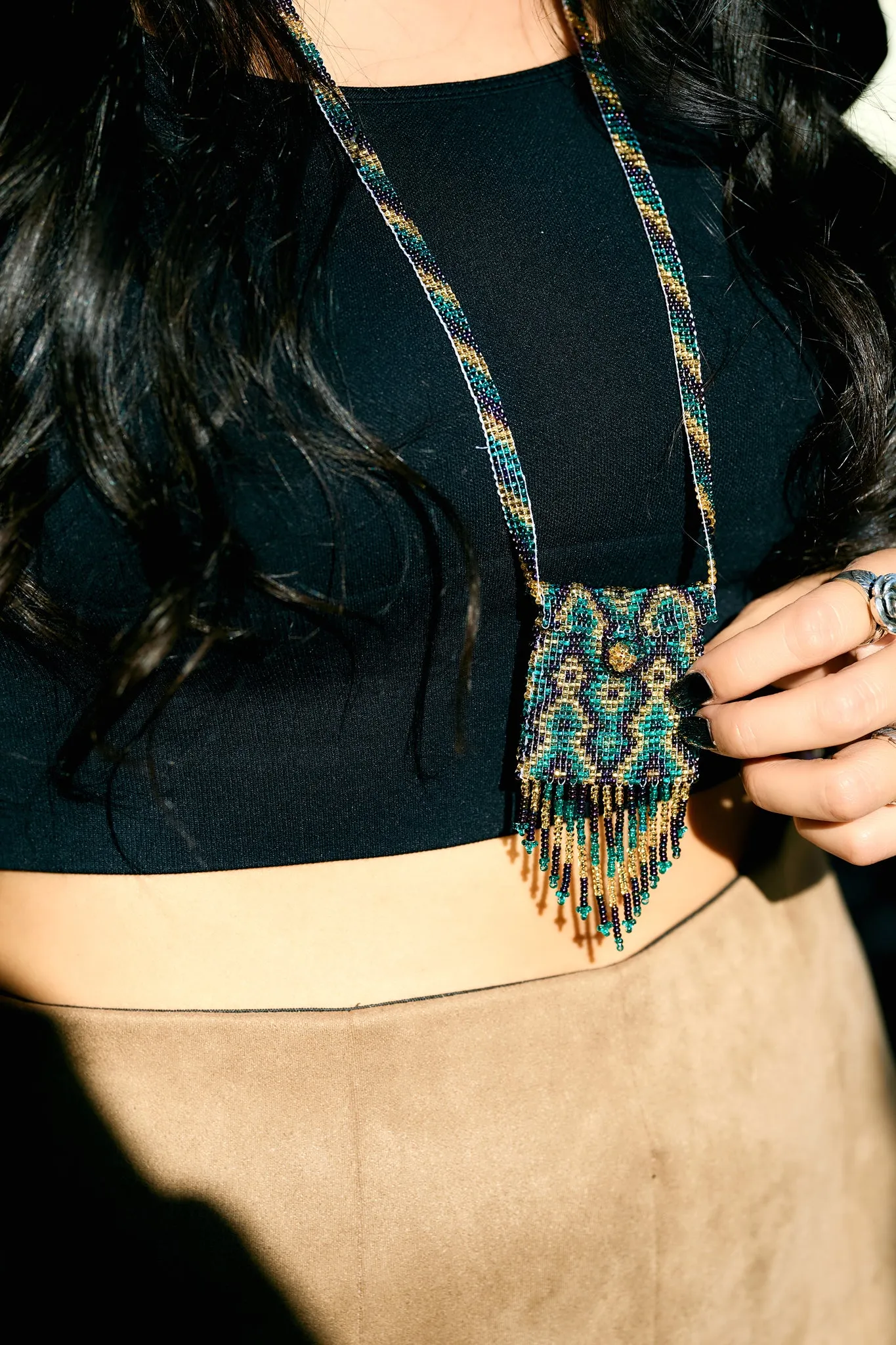 Guatemalan Beaded Undercover Mardi Gras Pouch Necklace