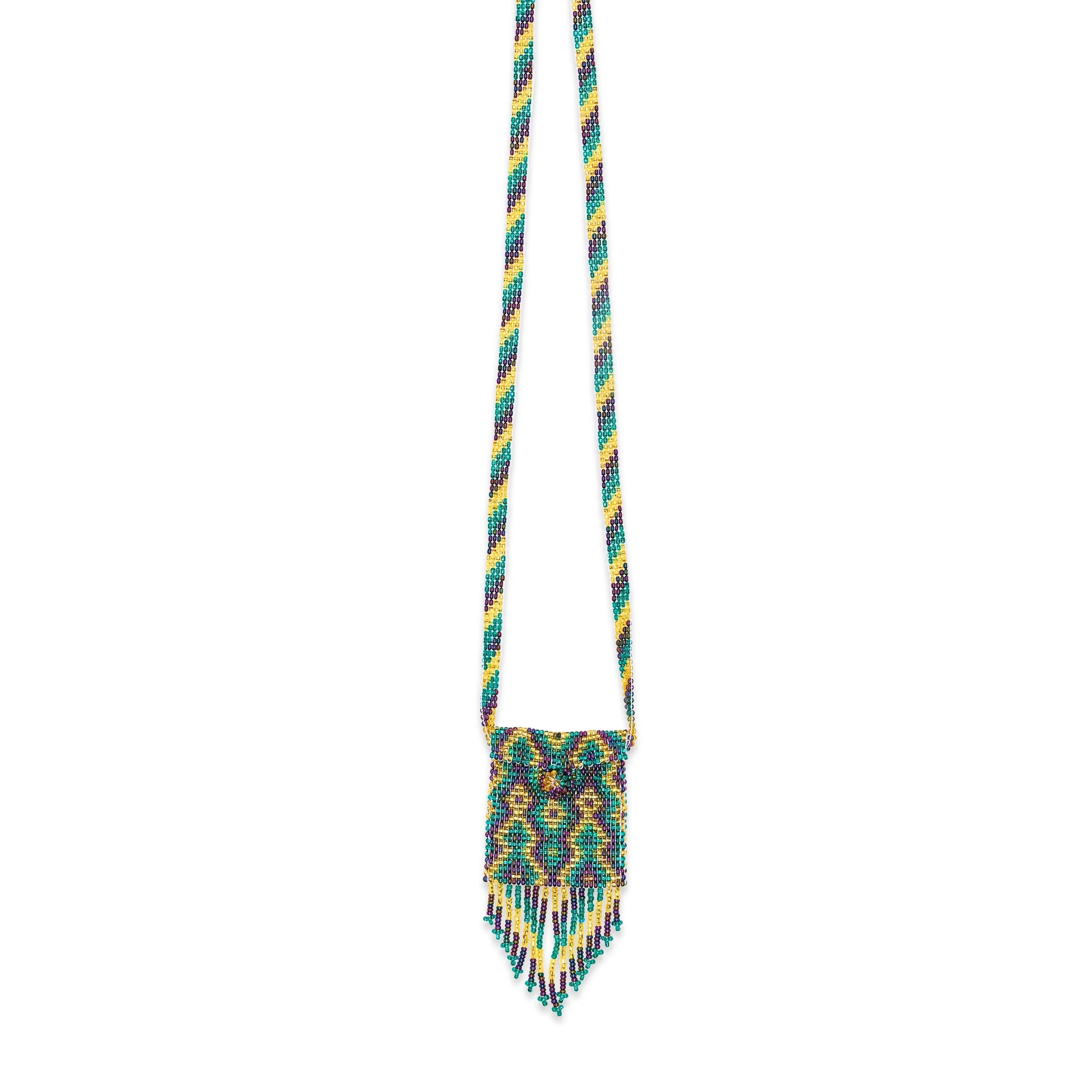 Guatemalan Beaded Undercover Mardi Gras Pouch Necklace