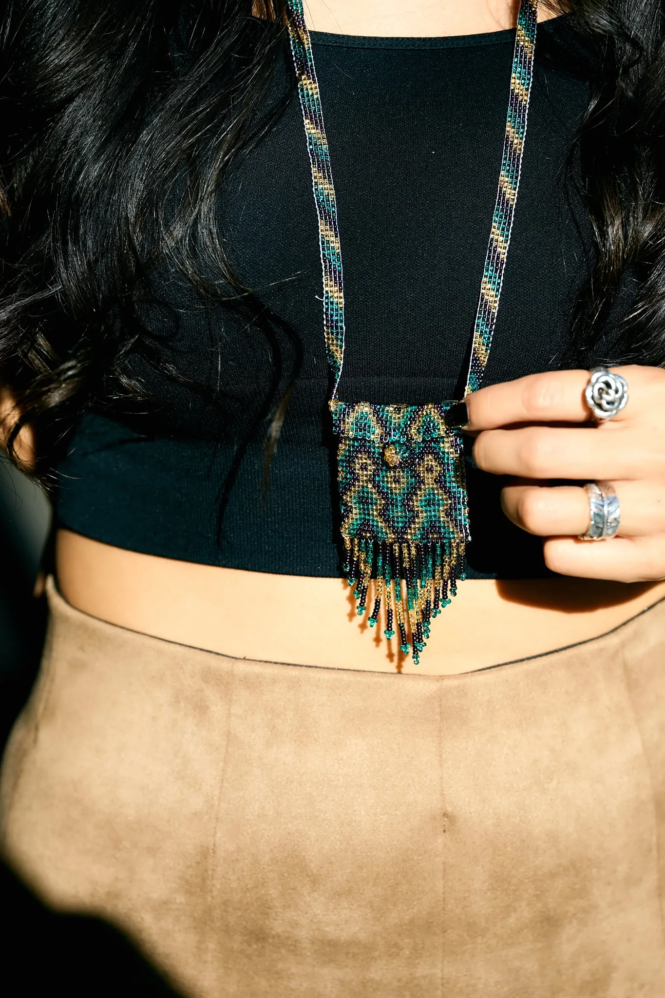 Guatemalan Beaded Undercover Mardi Gras Pouch Necklace