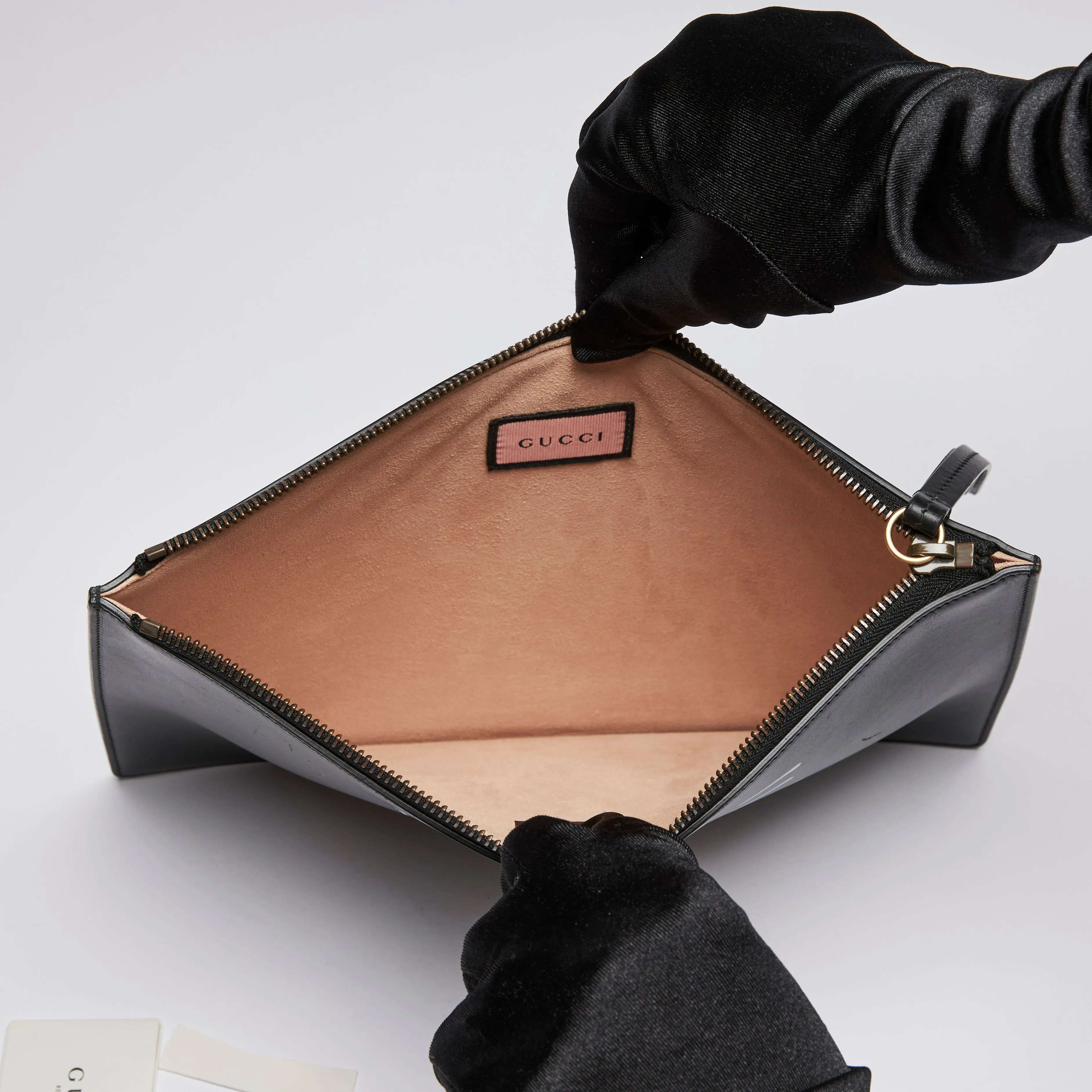 Gucci Black Leather 'Life is Gucci' Flat Pouch
