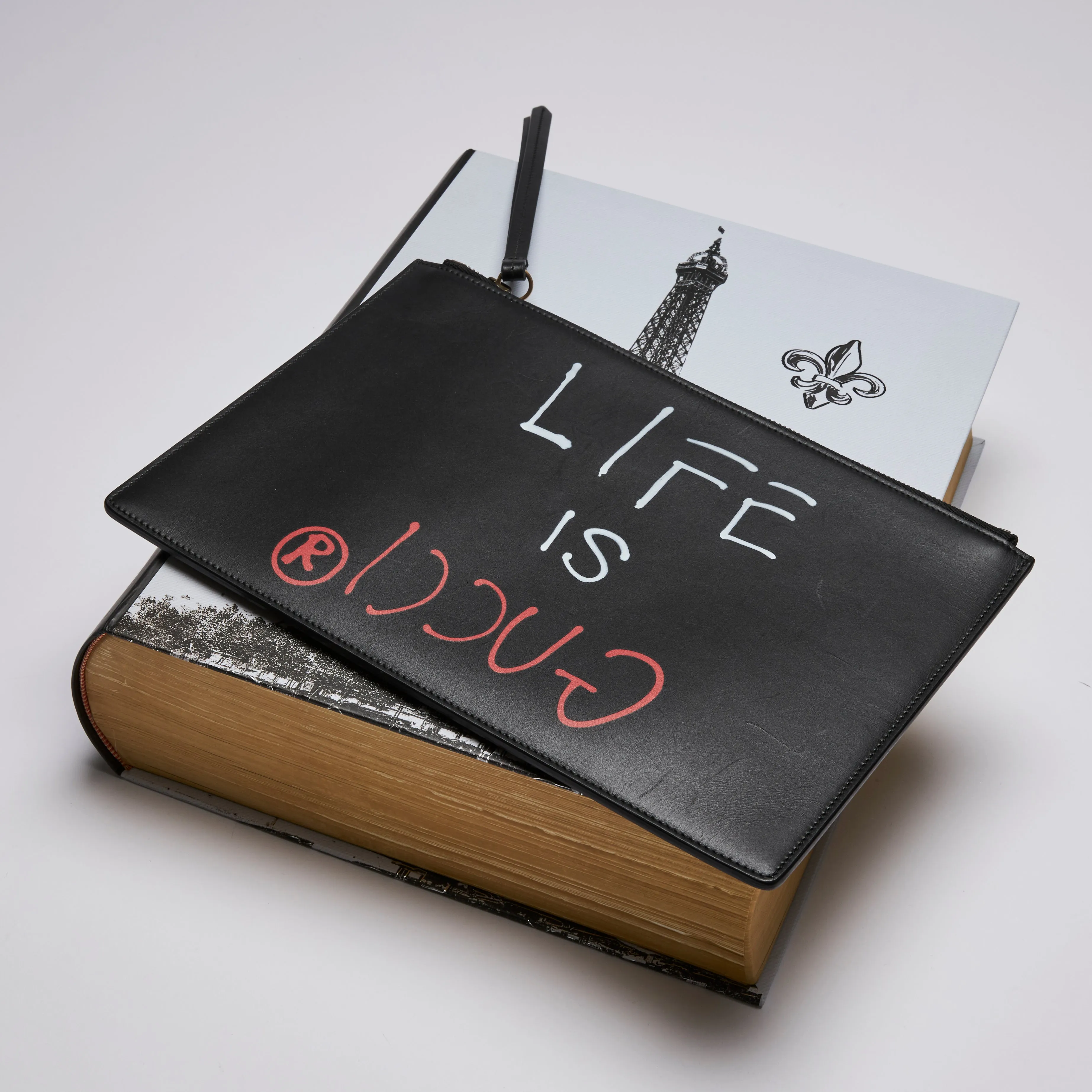 Gucci Black Leather 'Life is Gucci' Flat Pouch