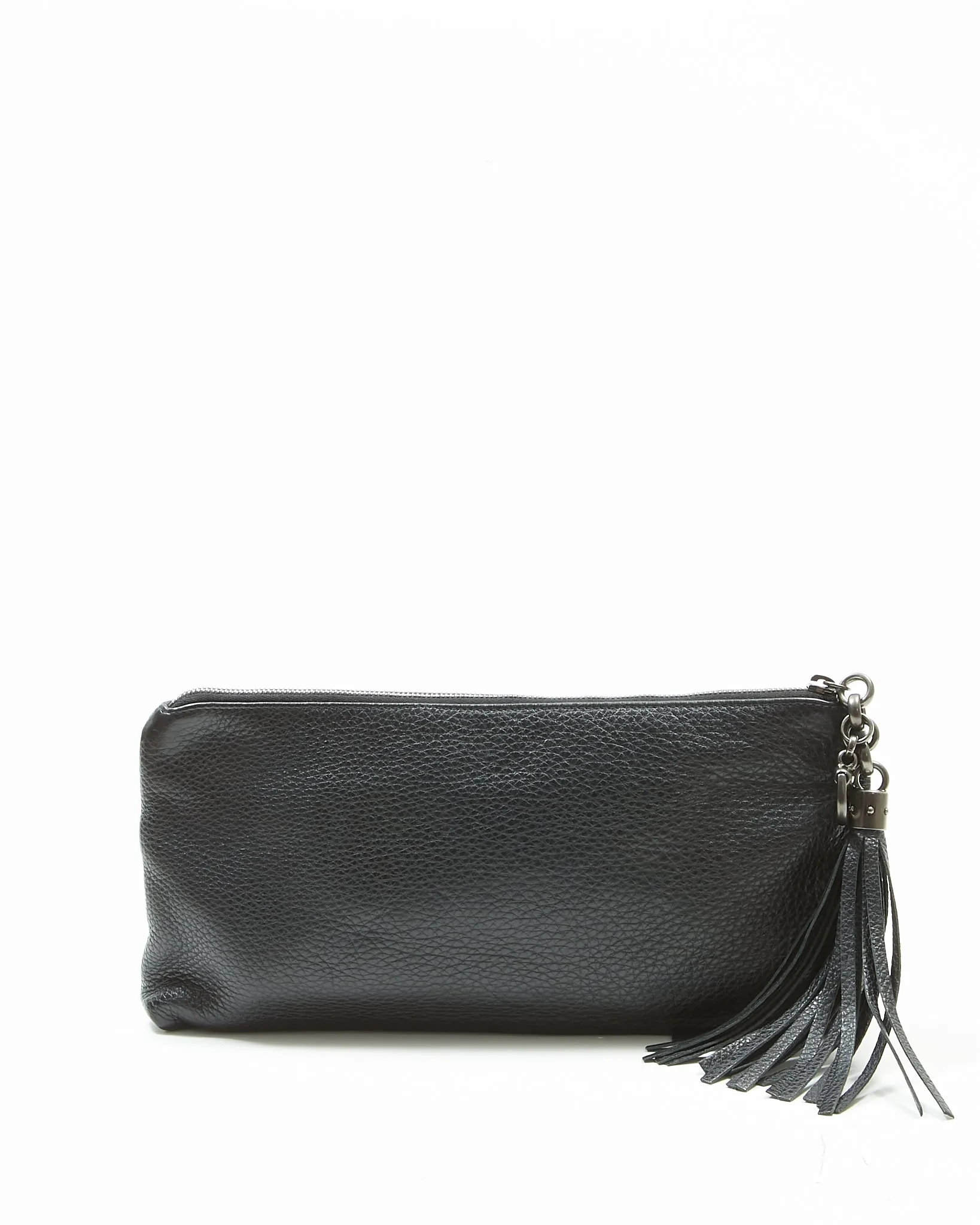 Gucci Black Pebbled Leather Sienna Tassel Clutch Pouch
