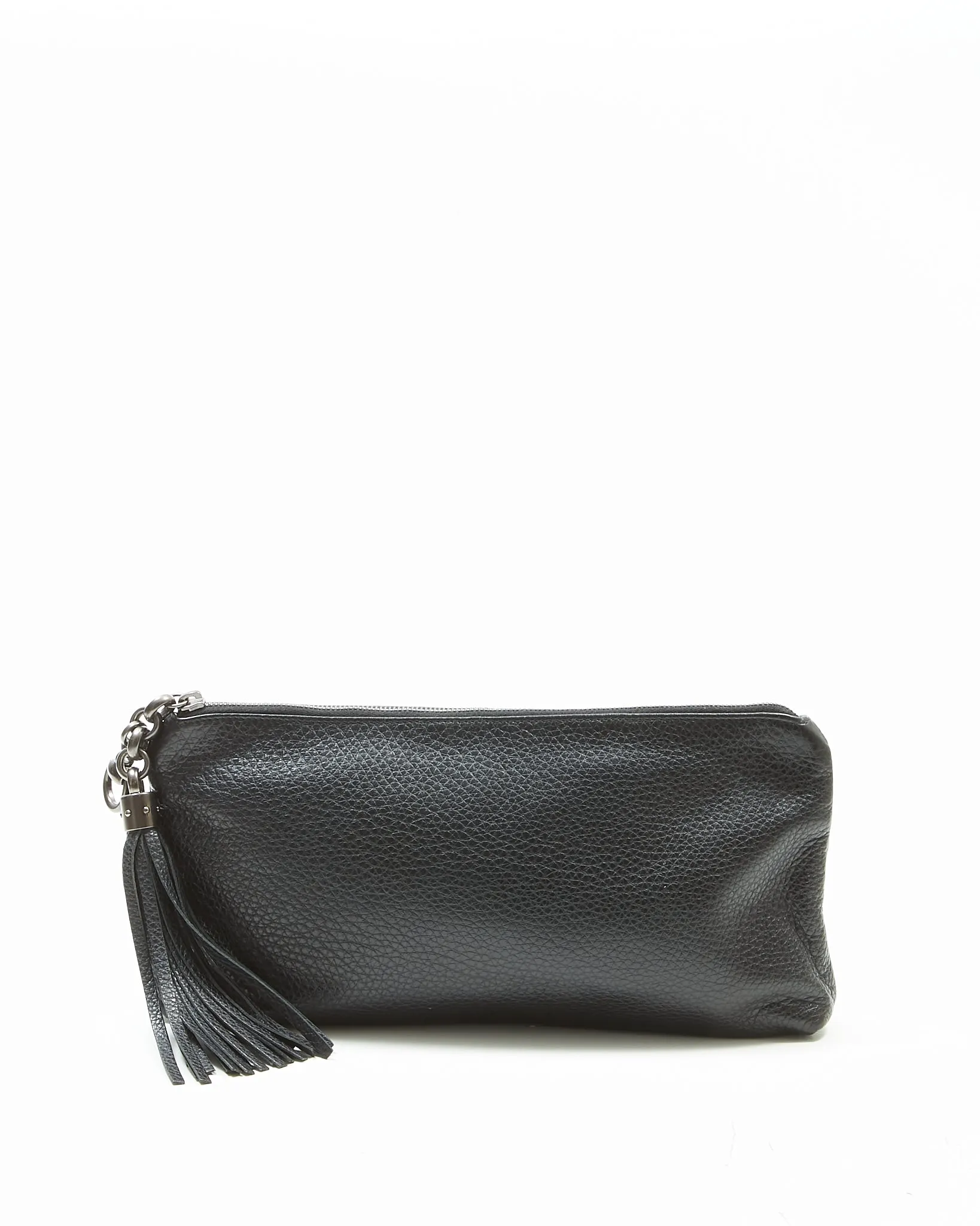 Gucci Black Pebbled Leather Sienna Tassel Clutch Pouch