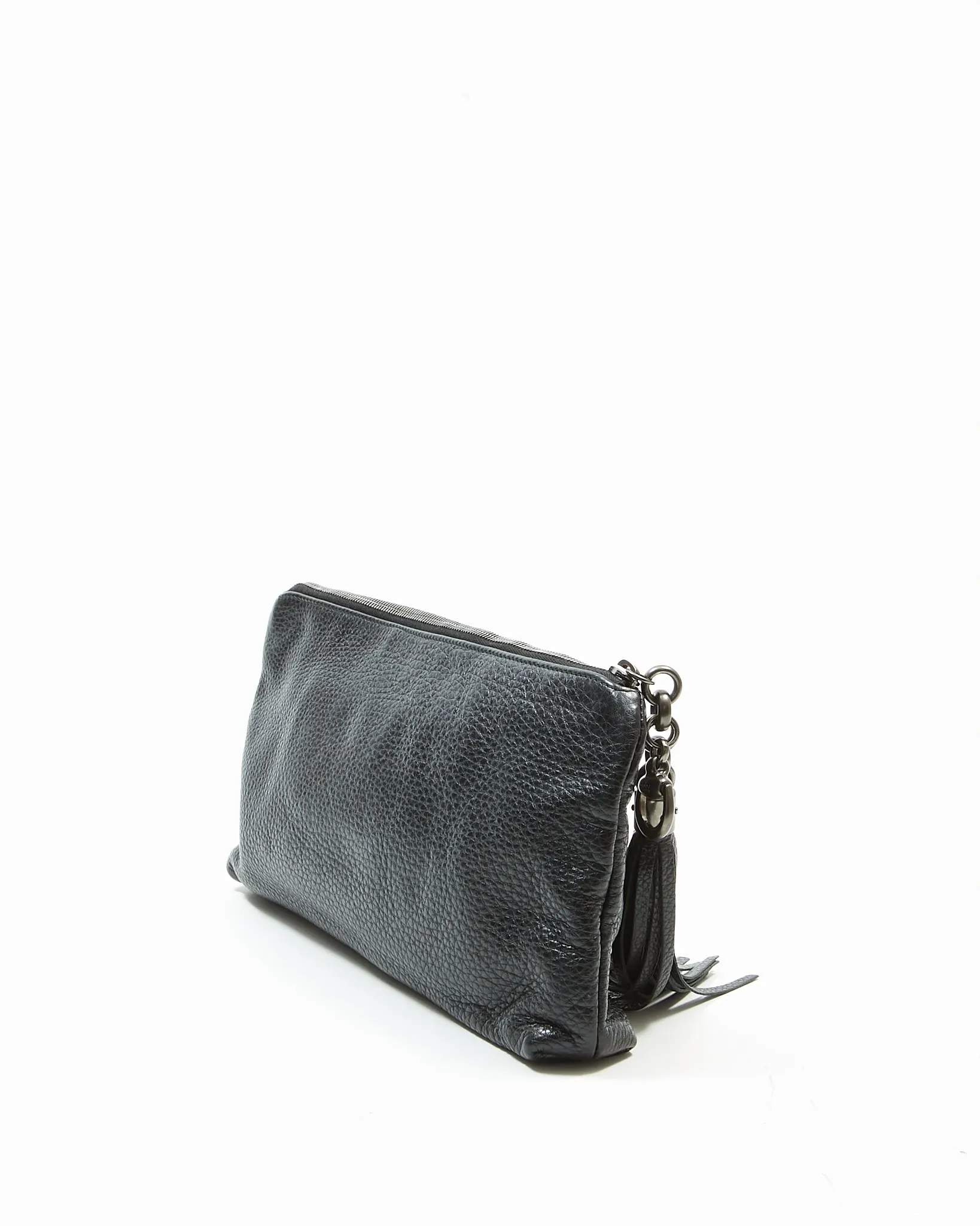 Gucci Black Pebbled Leather Sienna Tassel Clutch Pouch
