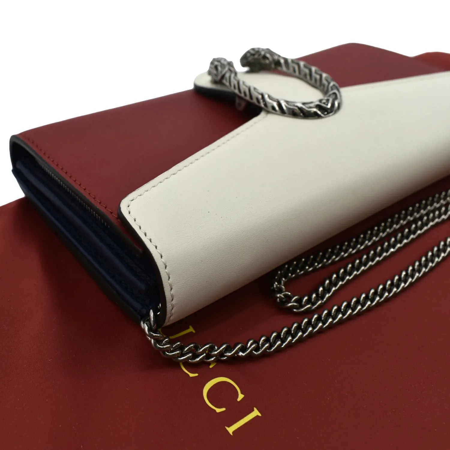GUCCI Dionysus Leather Chain Clutch Red 404141