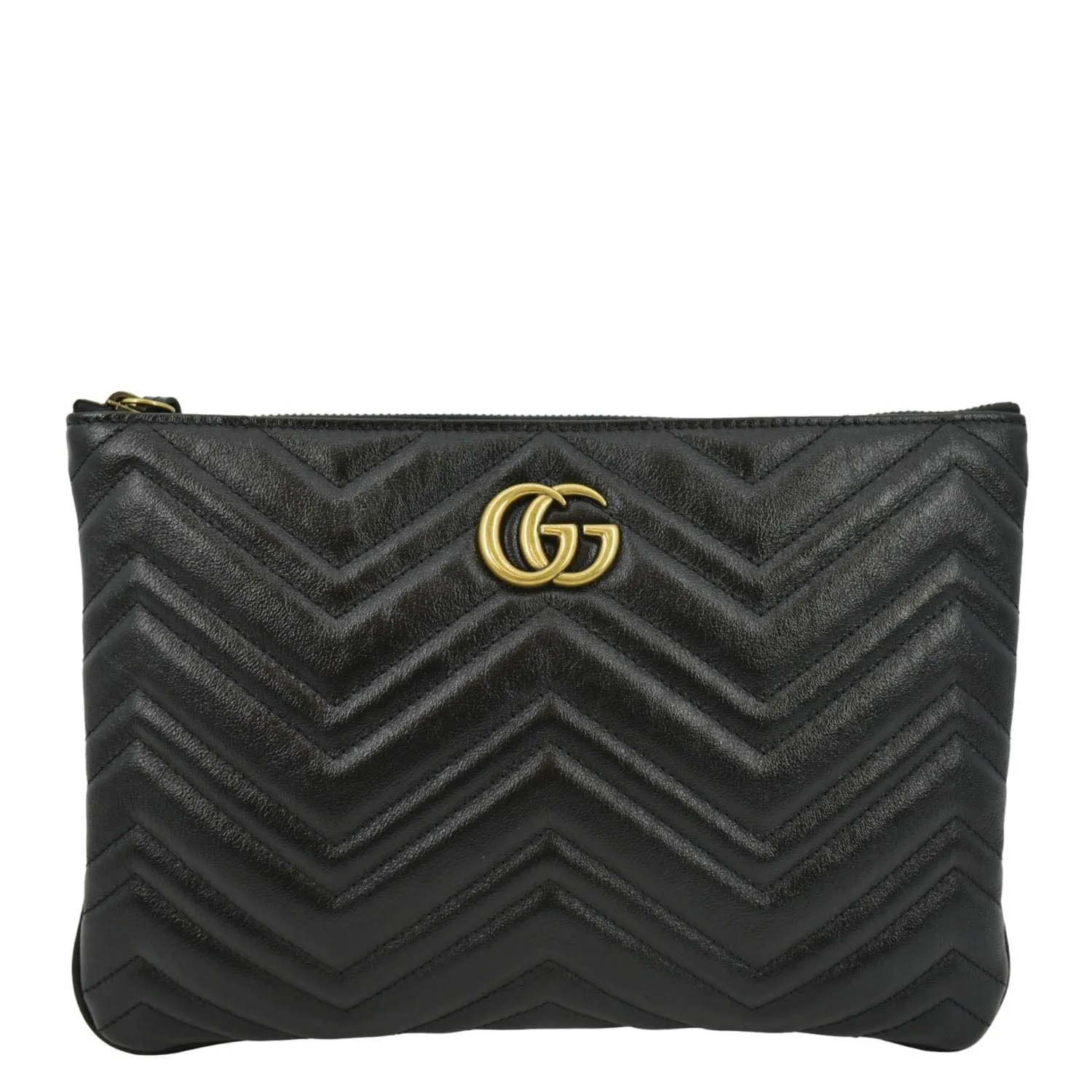 GUCCI GG Marmont Matelasse Chevron Leather Pouch Black 525541