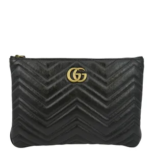 GUCCI GG Marmont Matelasse Chevron Leather Pouch Black 525541