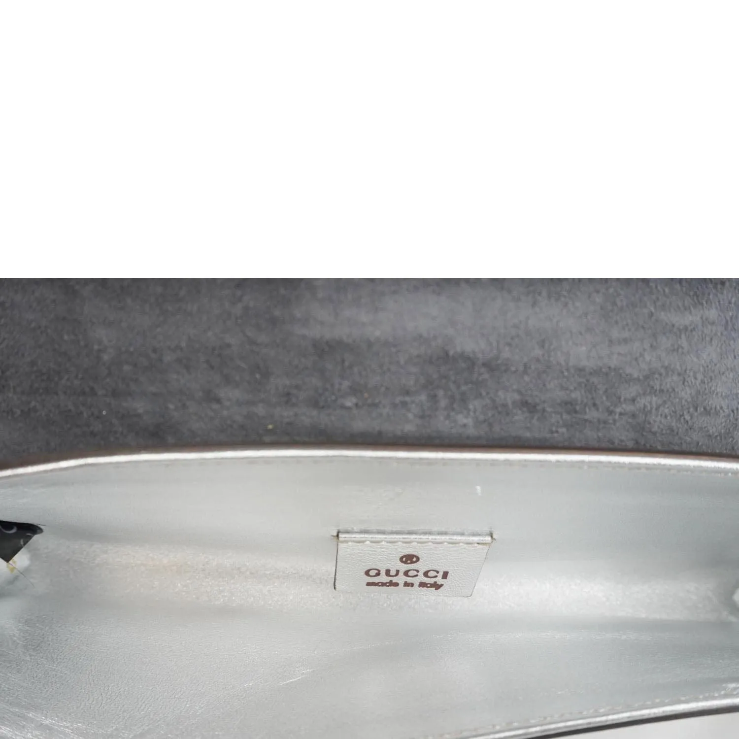 GUCCI Mirror Metallic Patent Leather Clutch Silver