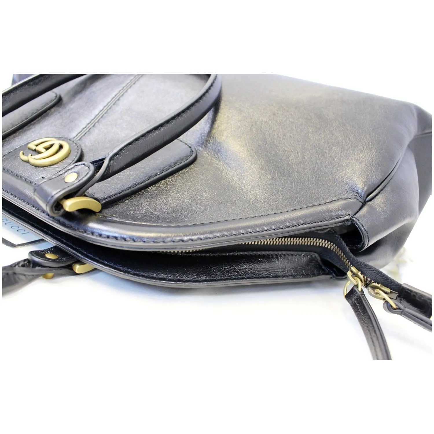 GUCCI Rebelle Top Handle Black Leather Satchel Handbag